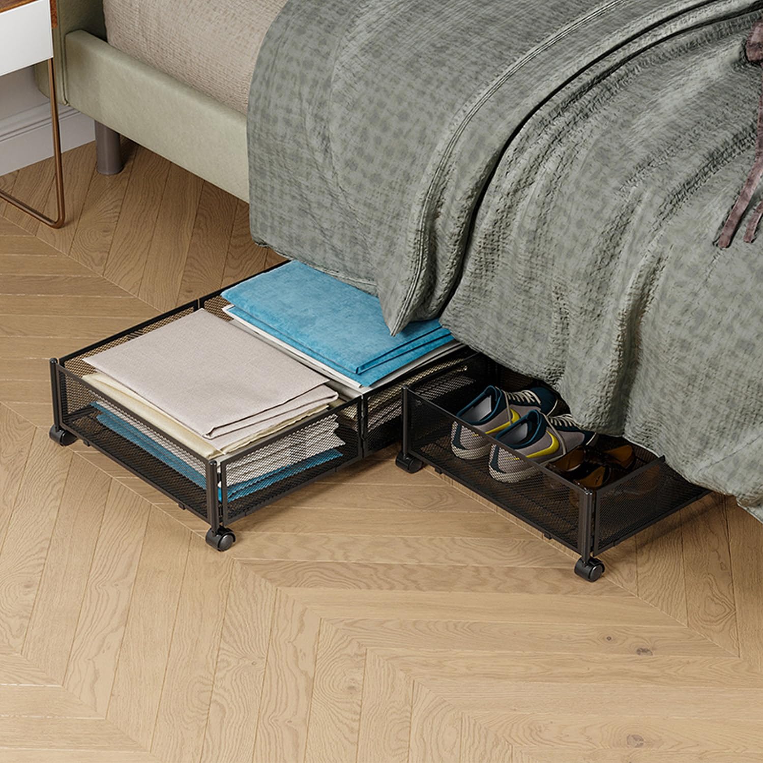 Under Bed Storage with Wheels - Large Foldable Metal Space-Saving Organizer for Shoes, Clothes & Bedroom Items (2-Pack, Black) | Perfect for Small Spaces, Dorm Rooms & Apartment Storage Solutions