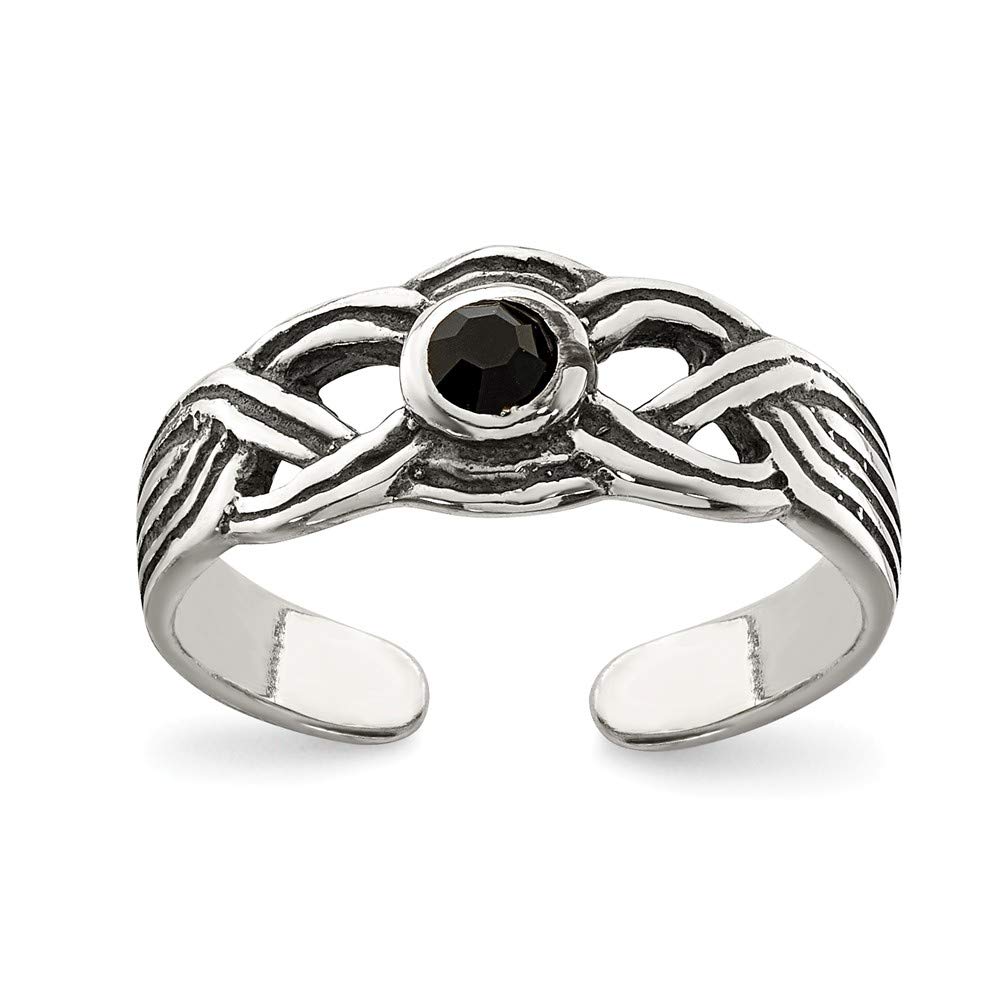 Antiqued Sterling Silver Black Cubic Zirconia Toe Ring - Elegant Black Bow Design for Beach, Summer & Pedicure Jewelry | Women's Fashion Foot Accessory