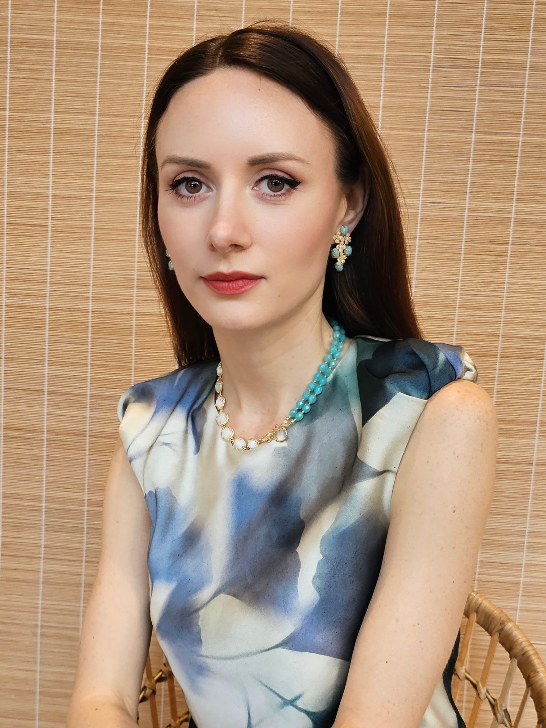 Amazonite Flower Statement Earrings for Women - Elegant Bohemian Jewelry for Parties, Weddings & Special Occasions