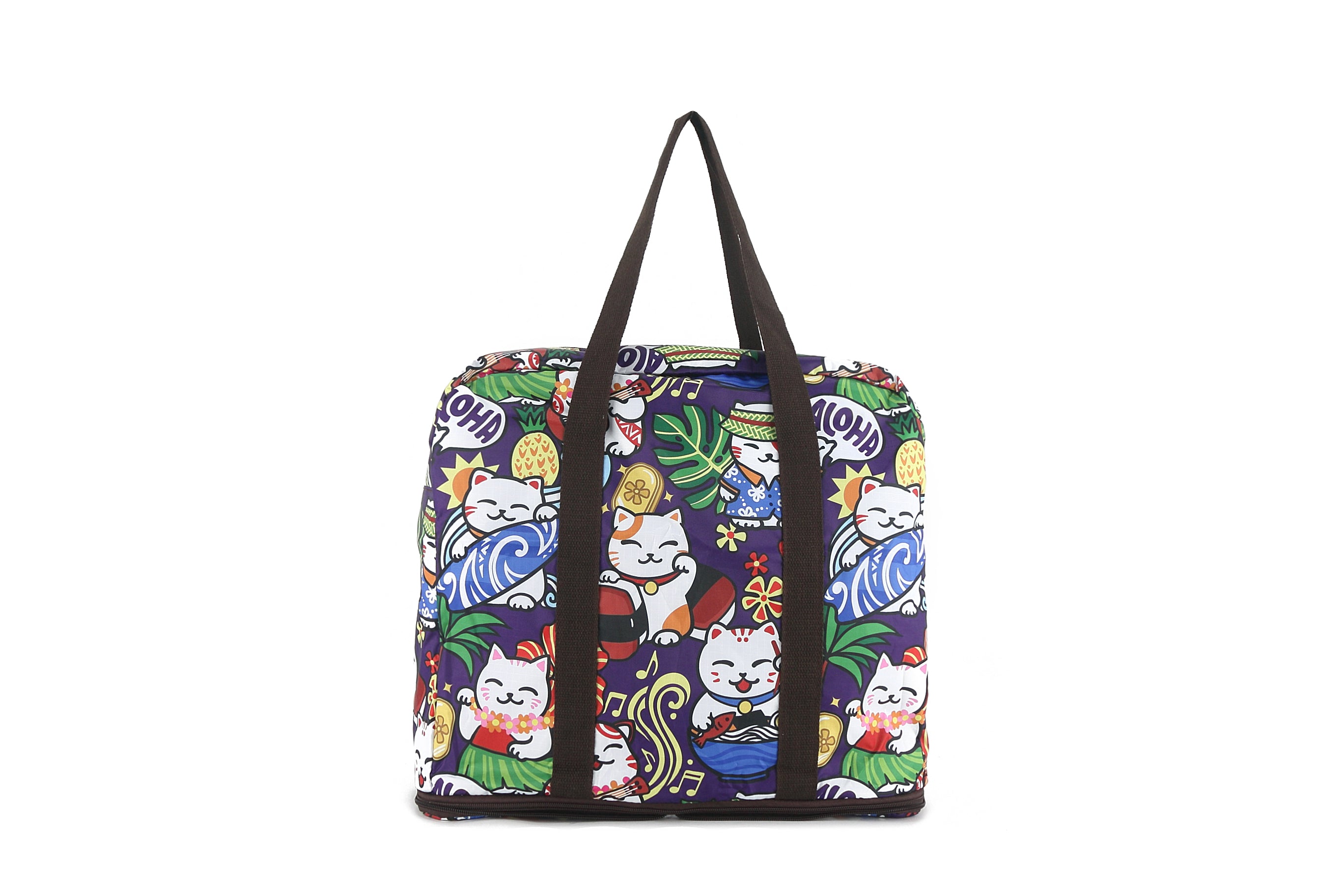 Foldable Duffle Bag for Travel & Gym - Waterproof Carry On Luggage with Shoulder Strap - Sophie Neko Purple Backpack for Women & Men - Perfect for Weekend Trips, Sports & Workout
