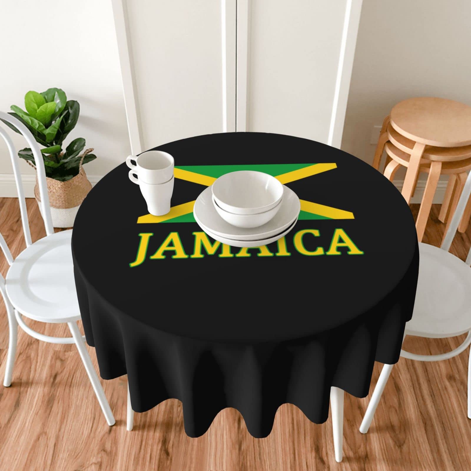 Jamaican Flag Round Tablecloth - 60 Inch Decorative Cotton Table Cover for Dining, Coffee & Outdoor Use - Perfect for Parties, Caribbean Theme Decor & Home Celebration