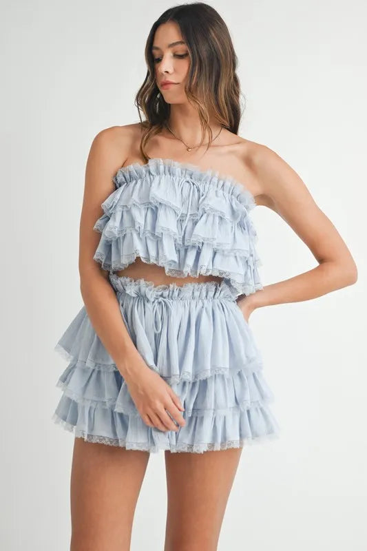 Trendy Ruffle Layered Crop Top and Mini Skirt Set for Women | Summer Outfits, Beachwear, Party Dresses | Perfect for Dates, Vacations & Night Out