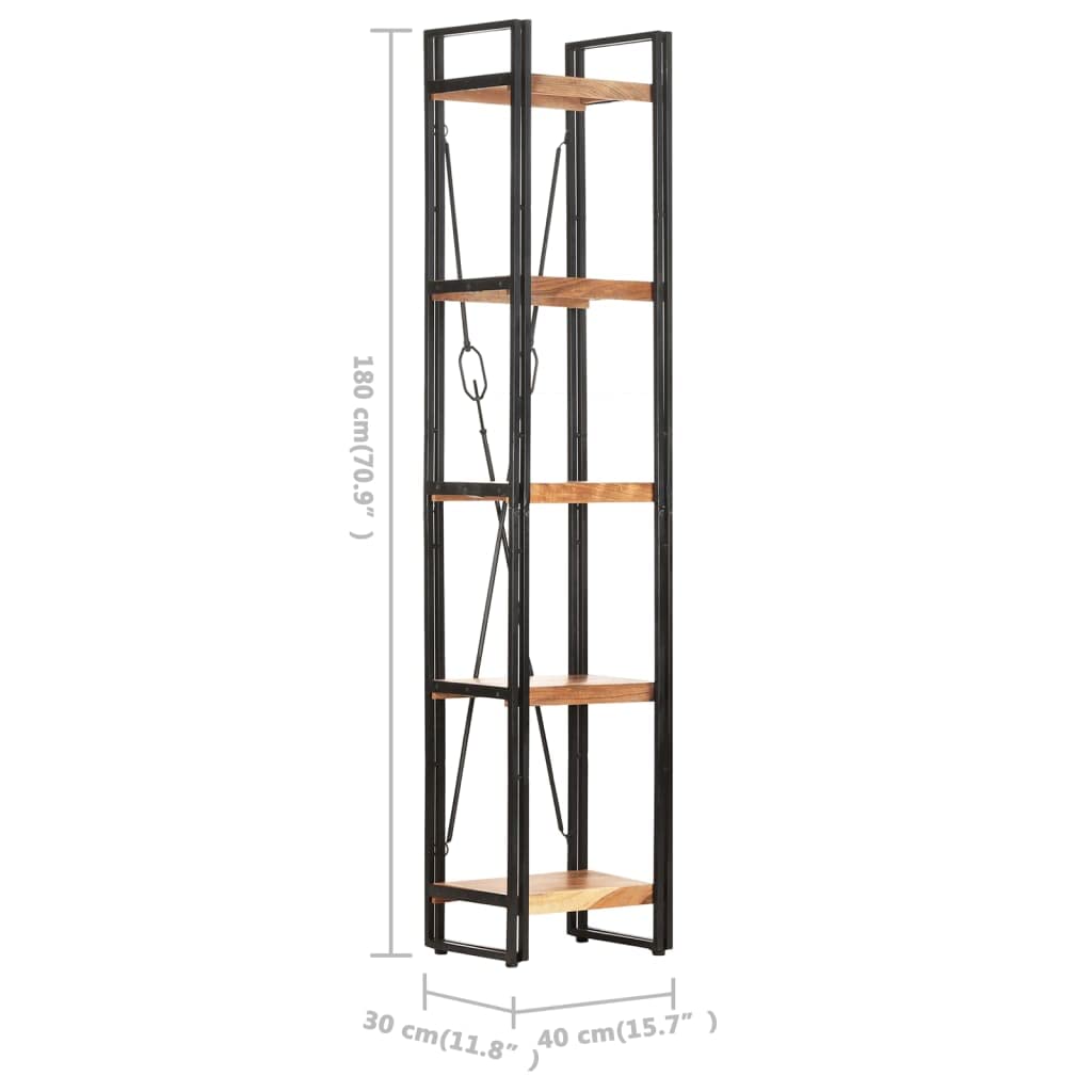 5-Tier Bookcase, Solid Acacia Wood Bookshelf - 15.7