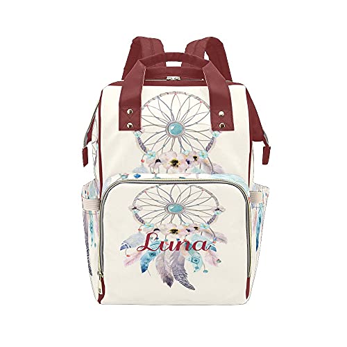 Personalized Feather Diaper Bag - Waterproof Mummy Backpack for Nursing Moms, Baby Essentials Tote with Name Embroidery | Perfect Baby Shower Gift & Everyday Use for Women (Pink, Black, Gray) - Ideal for Daycare, Travel & On-the-Go Parenting