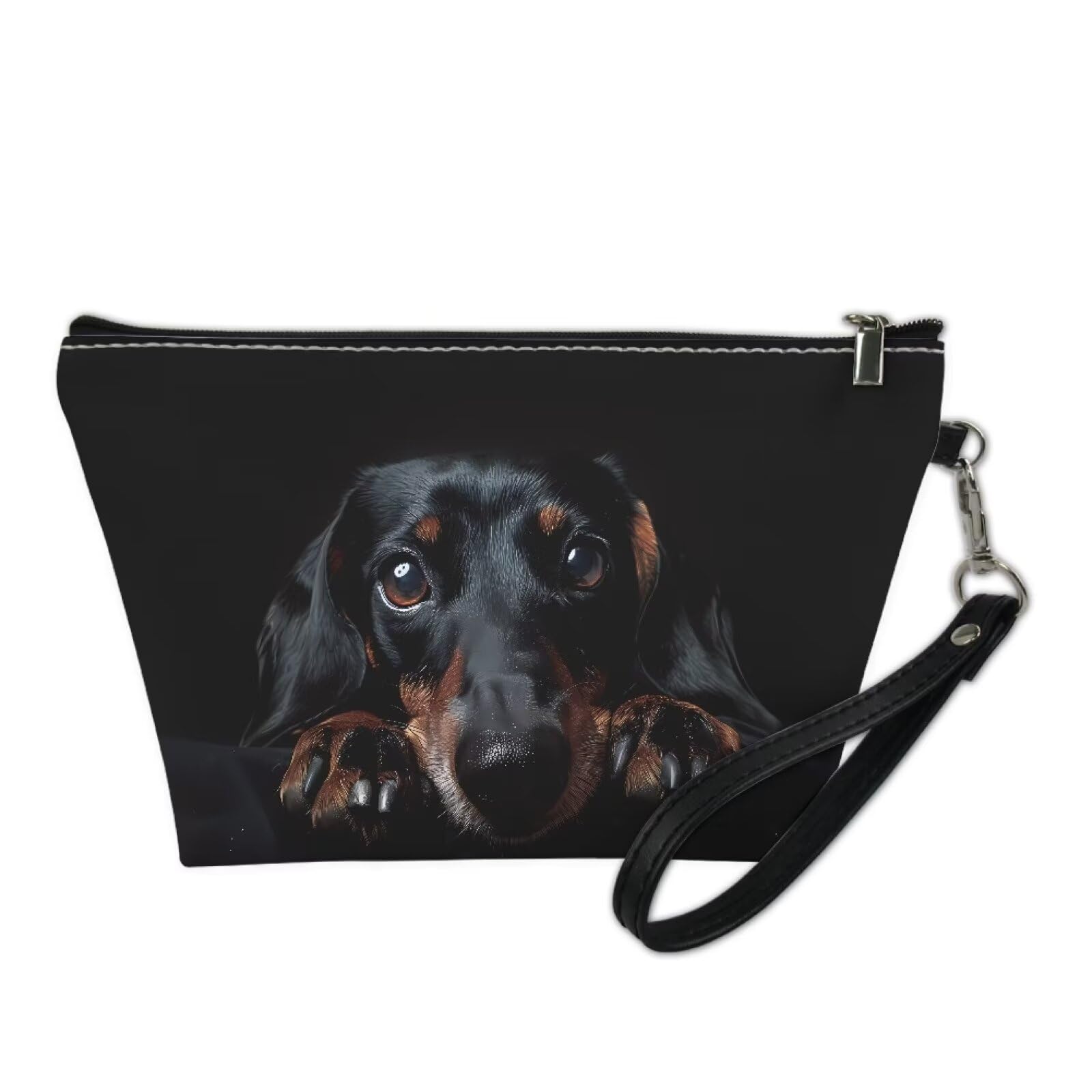 Black Dachshund Makeup Bag for Women - Waterproof Cosmetic Pouch with Zipper, Travel Toiletry Organizer, Small Luggage Accessories Gift (Perfect for Travel, Gym & Daily Beauty Storage)