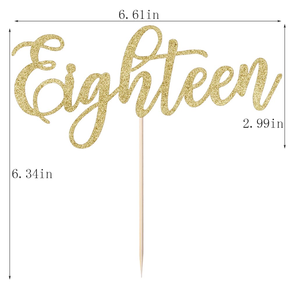 Happy 18th Birthday Cake Topper - Gold Glitter 'Cheers to 18 Years' Party Decorations for 18th Birthday Cakes, Teen Celebrations & Milestone Parties