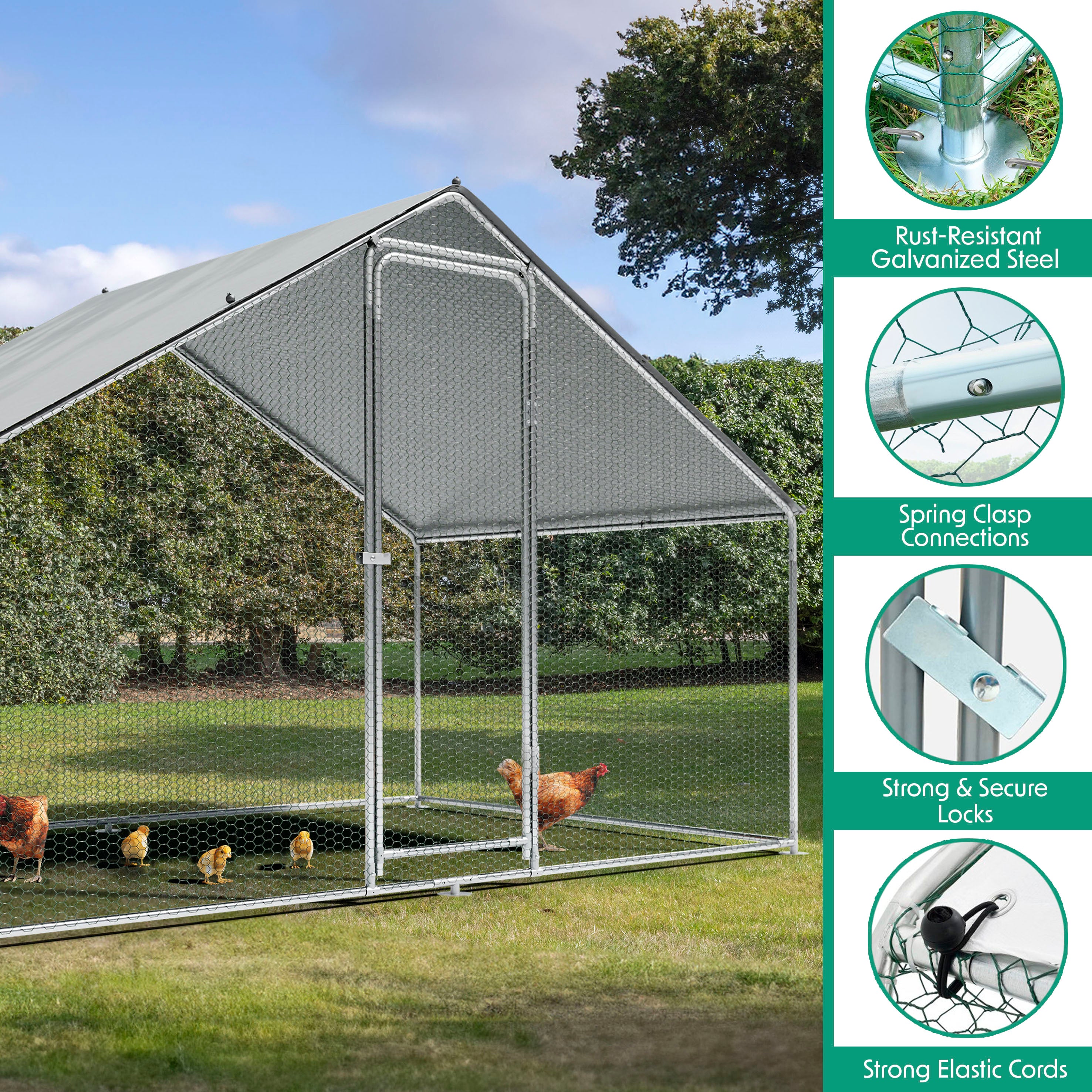 3x2x2m Galvanized Steel Walk-In Chicken Coop with Roof Cover & PVC Coated Wire - Secure Poultry Enclosure for Backyard Chickens, Ducks, and Small Animals | Ideal for Outdoor Farm, Garden, and Pet Protection