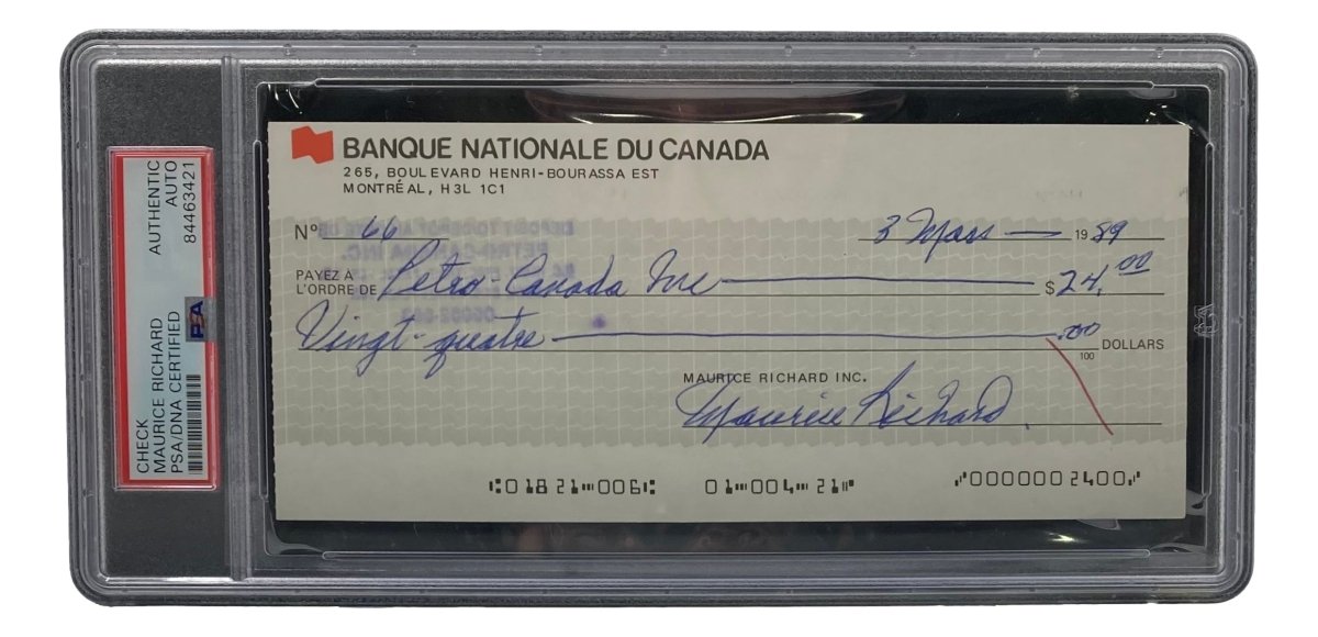 Authentic Maurice Richard Signed Montreal Canadiens Hockey Memorabilia - PSA/DNA Certified Bank Check #66 - Perfect for NHL Collectors & Hockey Fans Display