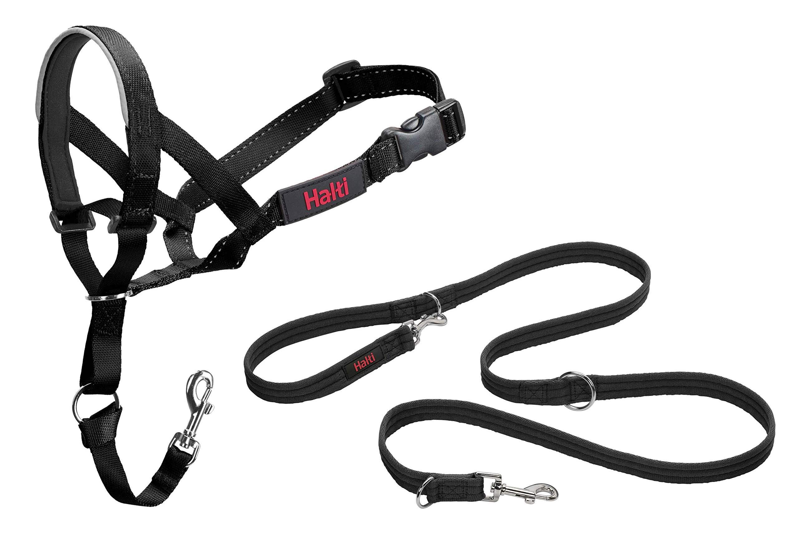 HALTI Headcollar Size 3 & Training Leash Large - No Pull Dog Collar Set for Medium Dogs | Adjustable, Lightweight with Padded Nose Band | Black | Perfect for Walking, Training & Behavior Correction