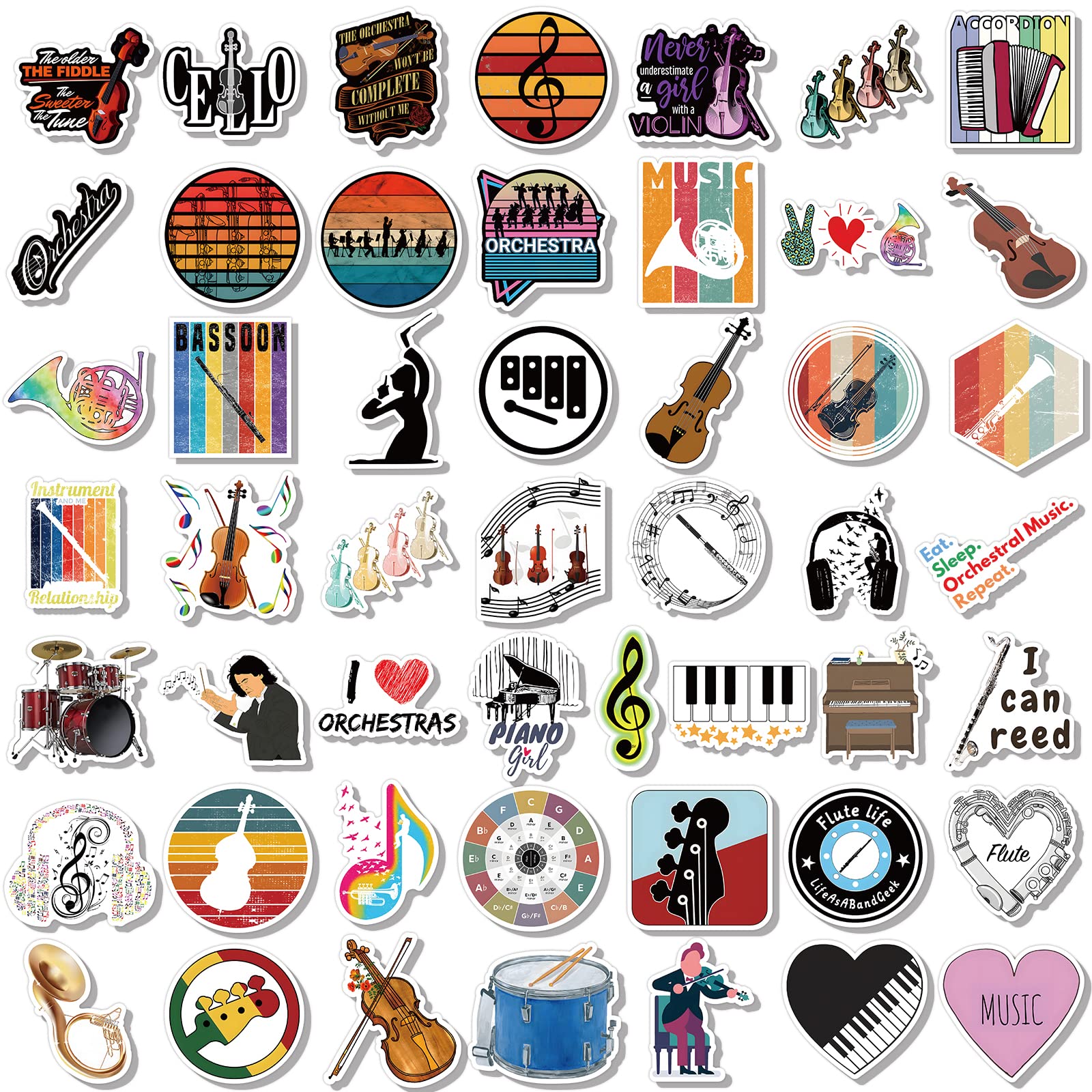 100Pcs Orchestral Stickers Pack - Vinyl Music Instrument Stickers for Kids & Teens - Waterproof Classical Music Aesthetic Decals for Water Bottles, Laptops, Hydroflasks, Guitars, Violins - Perfect for School, Music Class, Band Practice & DIY Projects
