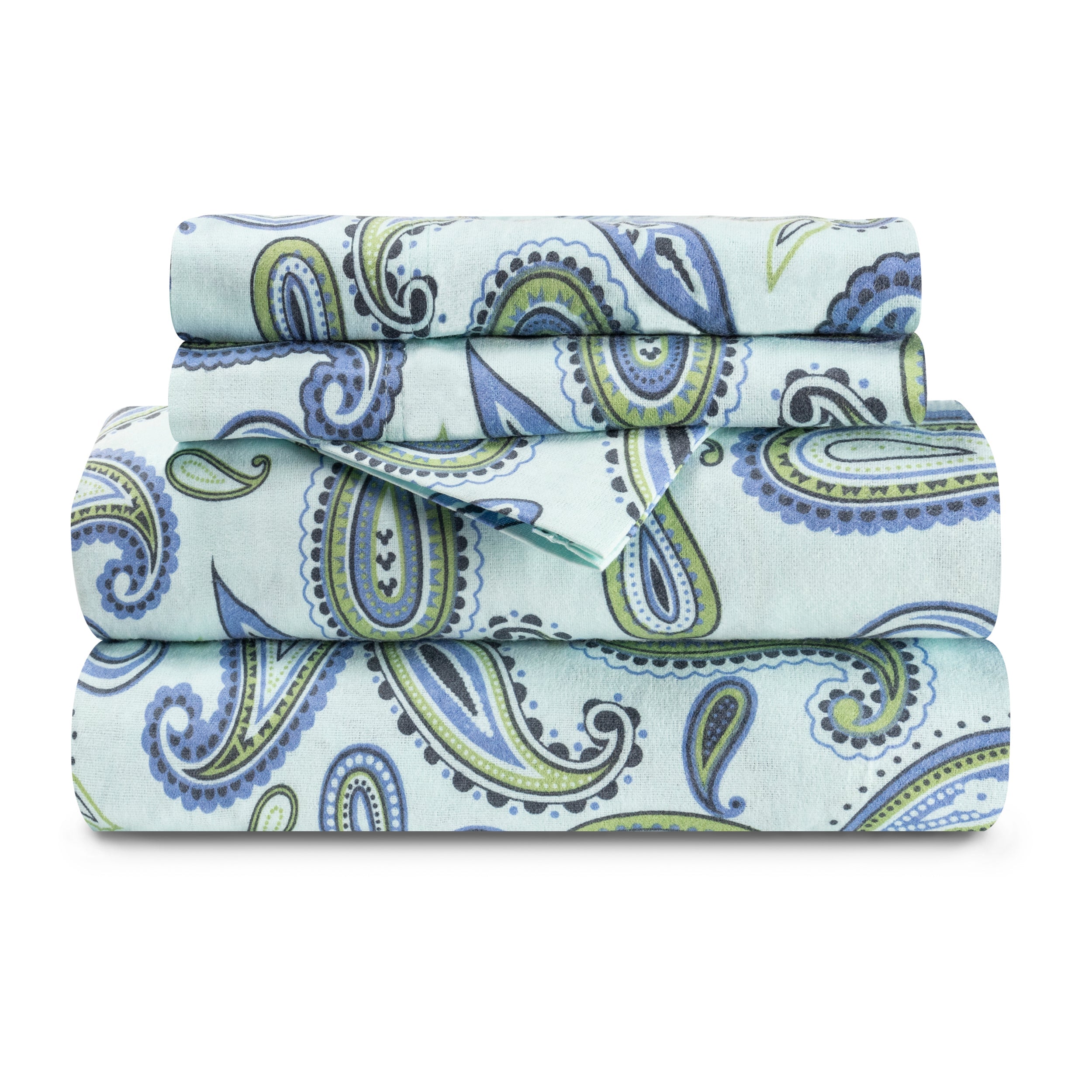 Soft Flannel Cotton Floral Paisley Bed Sheet Set with Deep Pockets - Queen Size, 4-Piece Set for Cozy Winter Nights & Guest Room Comfort