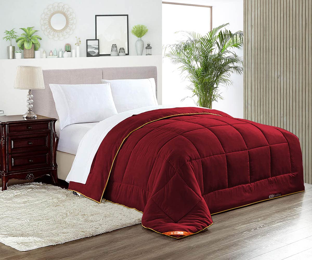 Twin XL Comforter Set - Solid Burgundy 300 GSM Plush Microfiber Duvet Insert with Box Stitch Quilting & Matching Pillowcases | Ultra Soft & Fluffy for Bedroom, Guest Room, Dorm | Hypoallergenic & Machine Washable