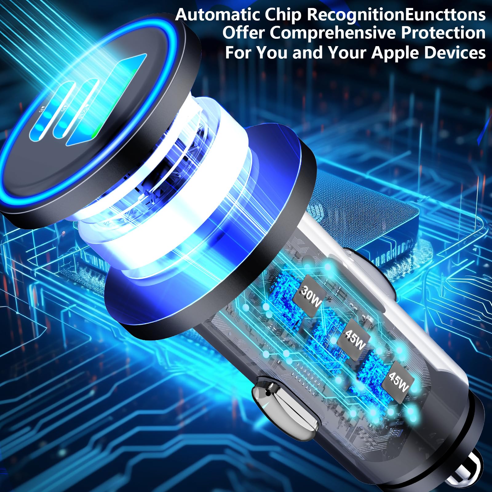 67W USB C Car Charger - Rombica 3-Port Fast Charging Adapter with Dual PD USB-C & USB-A Ports for iPhone 15/14/13/12/11 Pro, Galaxy S24/S23, Pixel, iPad - Perfect for Road Trips & Long Drives