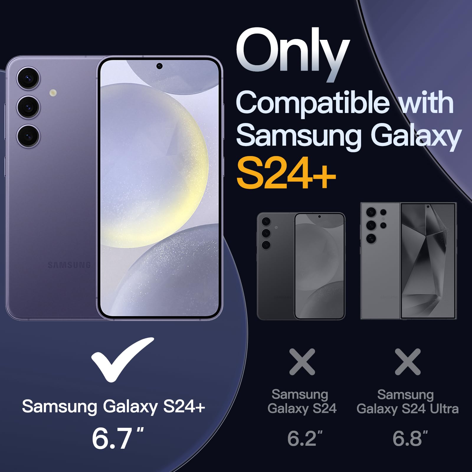 JETech 5-in-1 Protective Case for Samsung Galaxy S24+ 5G - Includes 2 Tempered Glass Screen Protectors & Camera Lens Protector | Shockproof, Non-Yellowing Bumper Cover | Perfect for Outdoor Activities, Work & Travel (Purple)