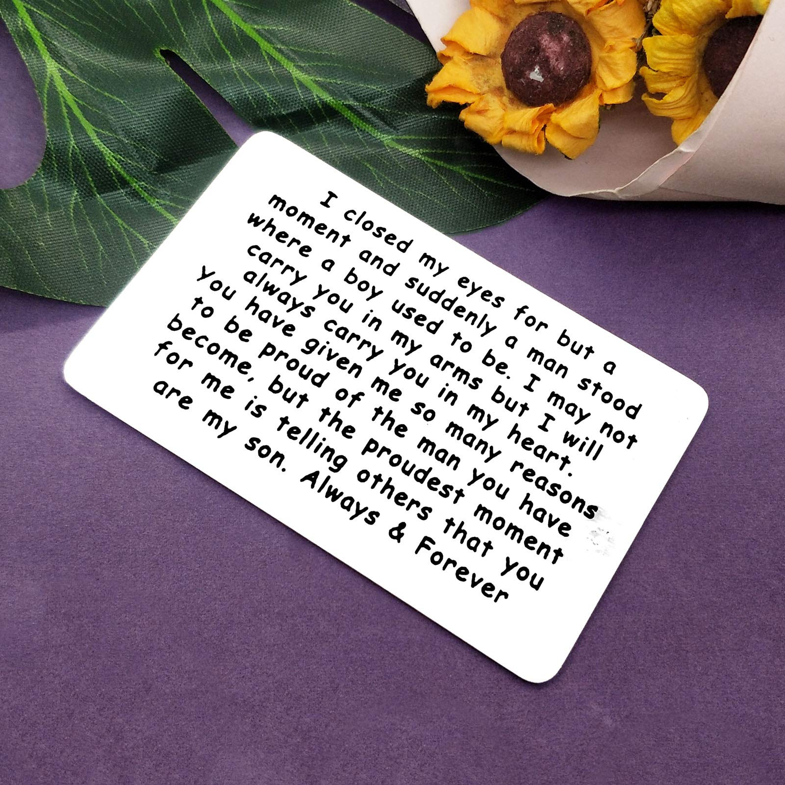 Vadaka Metal Wallet Insert Card - Inspirational Gift for Son from Mom - Perfect for Birthday, Graduation, Wedding & Encouragement - Engraved Keepsake for Daily Motivation & Special Occasions