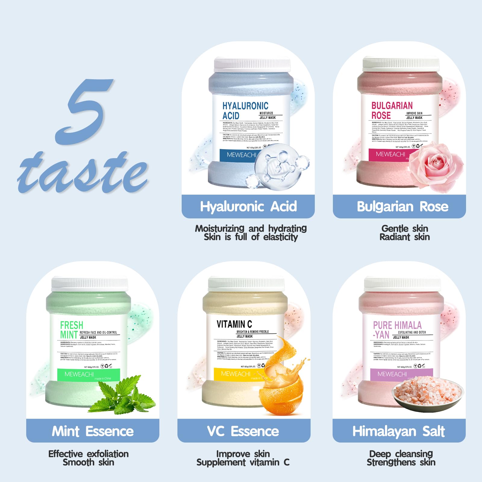 Professional Jelly Face Mask Set - Hydrating & Moisturizing Gel Mask for Wrinkles & Acne, 23 Fl Oz Jar, Natural Skincare Facial Treatment (5-Piece Set) - Perfect for Spa Nights, Self-Care Routines & Glowing Skin
