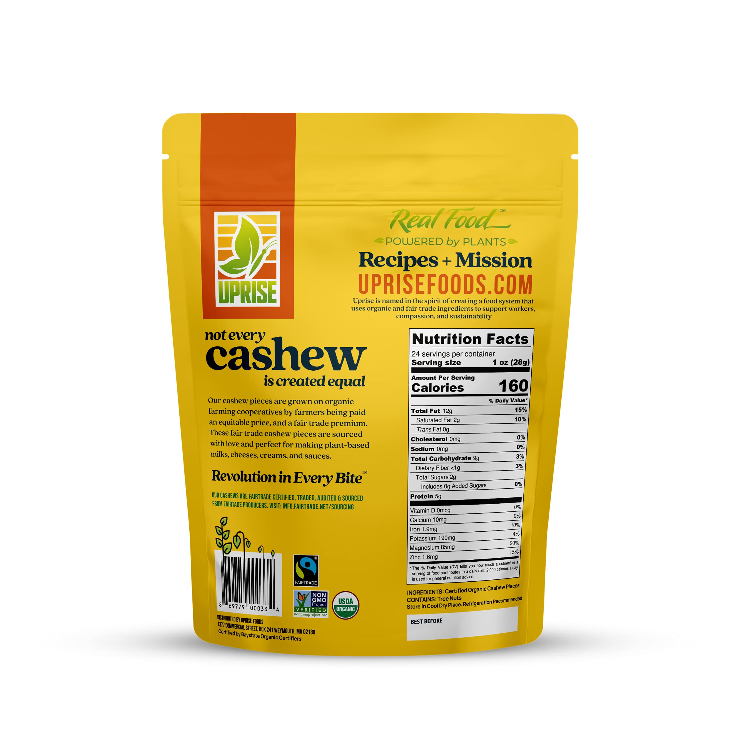 Organic Fair Trade Cashew Pieces 1.5 lb | Vegan Cheese, Milk, Sauces & Dips Ingredient | Ethically Sourced, Sustainably Grown | Perfect for Baking, Cooking & Healthy Snacking