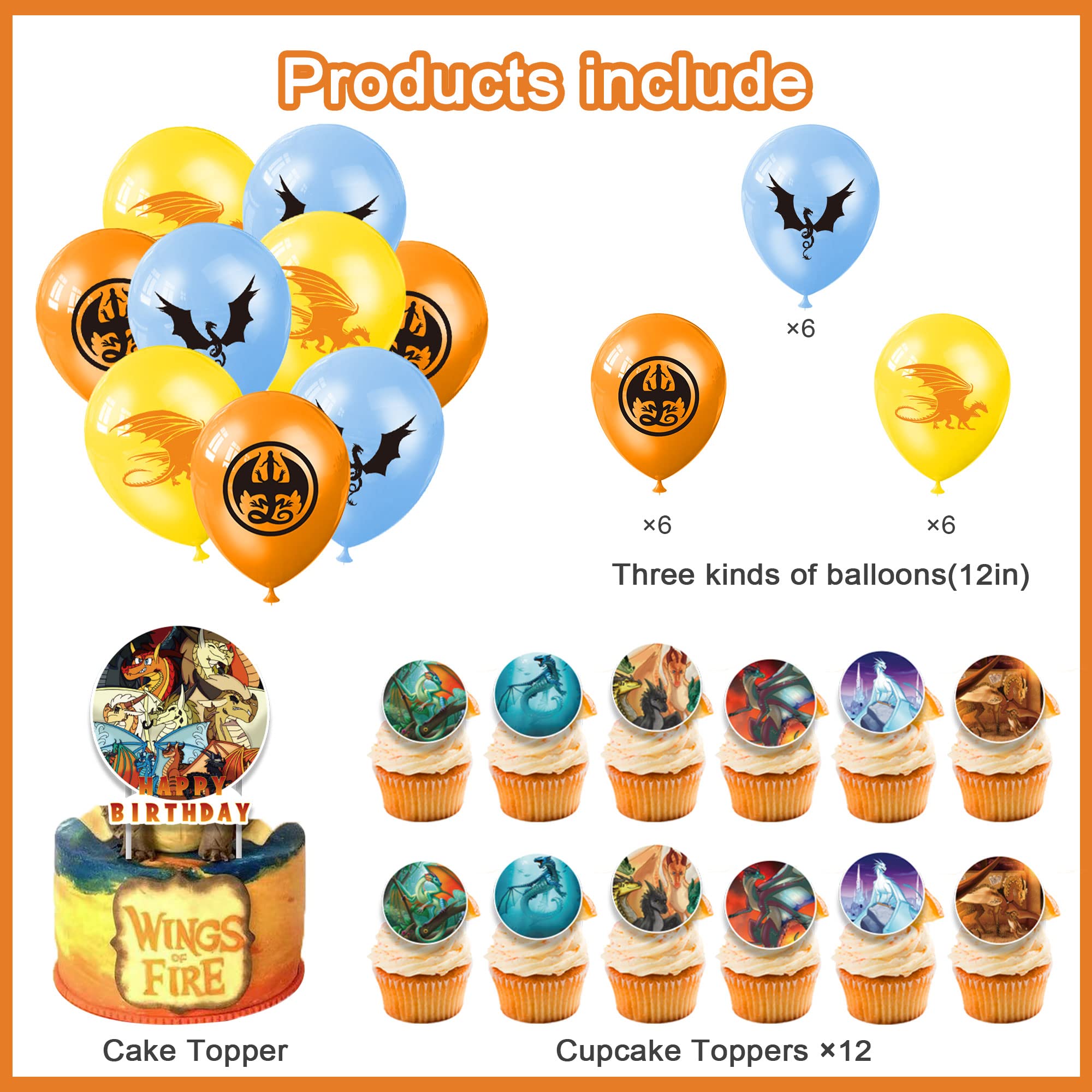 92Pcs Wings of Fire Dragon Party Decorations Set - Happy Birthday Banner, Balloons, Cupcake Toppers & Stickers for Kids & Adults - Perfect for Themed Birthday Parties, Baby Showers & Fantasy Celebrations