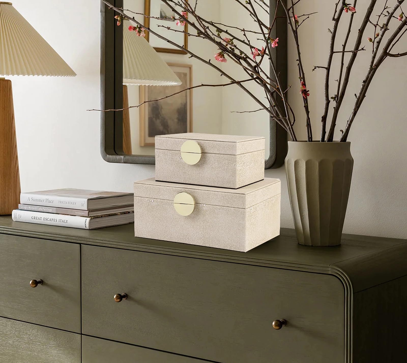 HofferRuffer Faux Leather Jewelry Organizer Box Set of 2 - Light Grey for Jewelry Storage & Home Decor