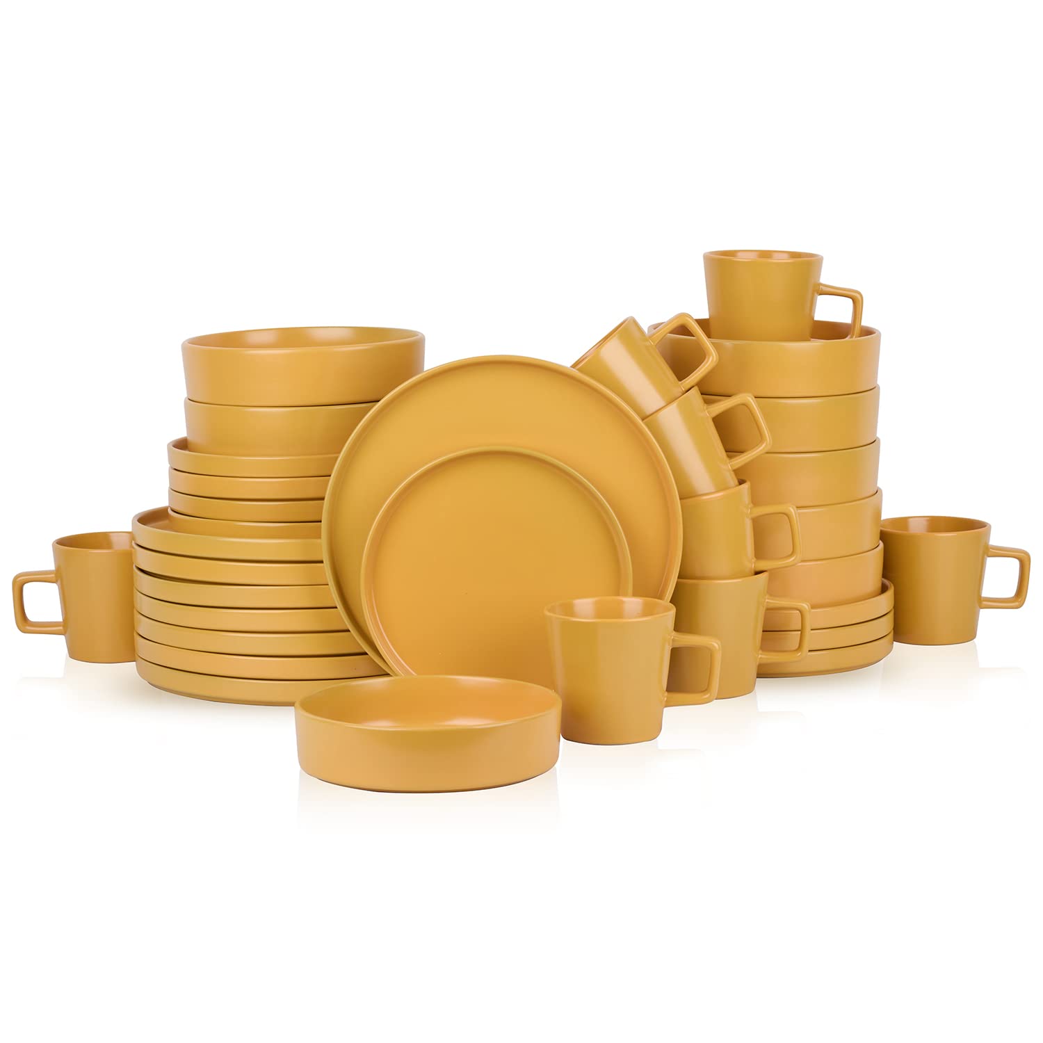Stone Lain Cleo Modern Stoneware 32-Piece Dinnerware Set - Plates, Bowls & Pasta Dishes for 8 People, Yellow | Elegant Table Setting for Family Dinners, Parties & Entertaining Guests
