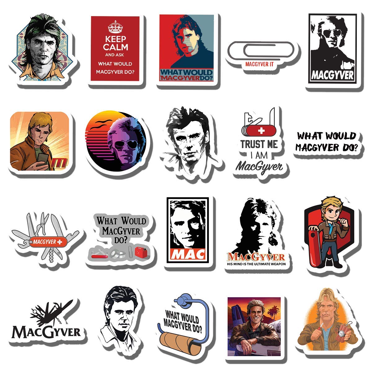 20 PCS Macgyver Aesthetic Vinyl Stickers - Colorful Waterproof Decals for Water Bottles, Laptops, Cars, Bikes, Luggage, Guitars & Skateboards | Perfect for DIY Crafts, School Supplies & Personalizing Your Belongings