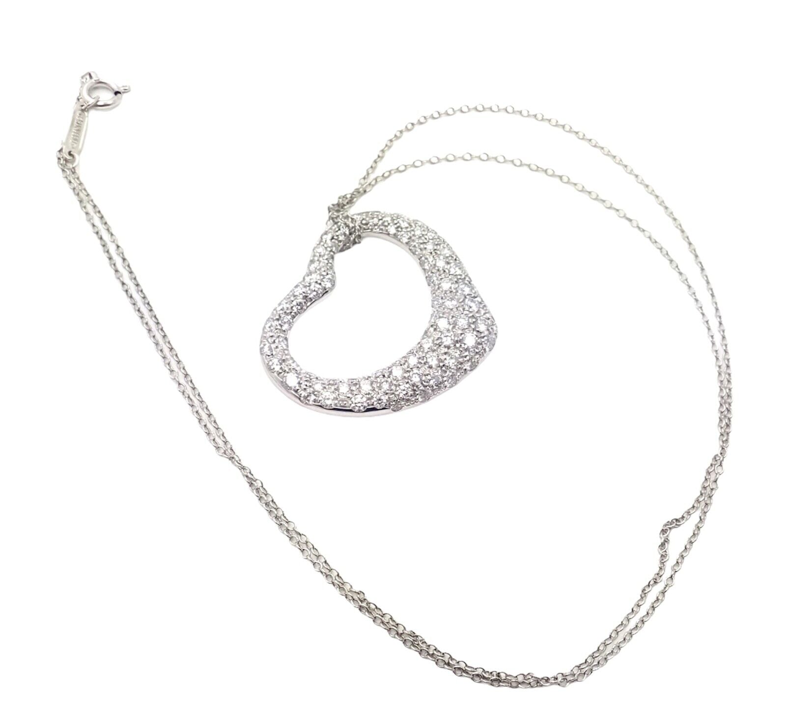 Authentic Tiffany & Co Elsa Peretti Platinum Diamond Large Open Heart Pendant Necklace - Perfect for Anniversaries, Valentine's Day & Special Occasions