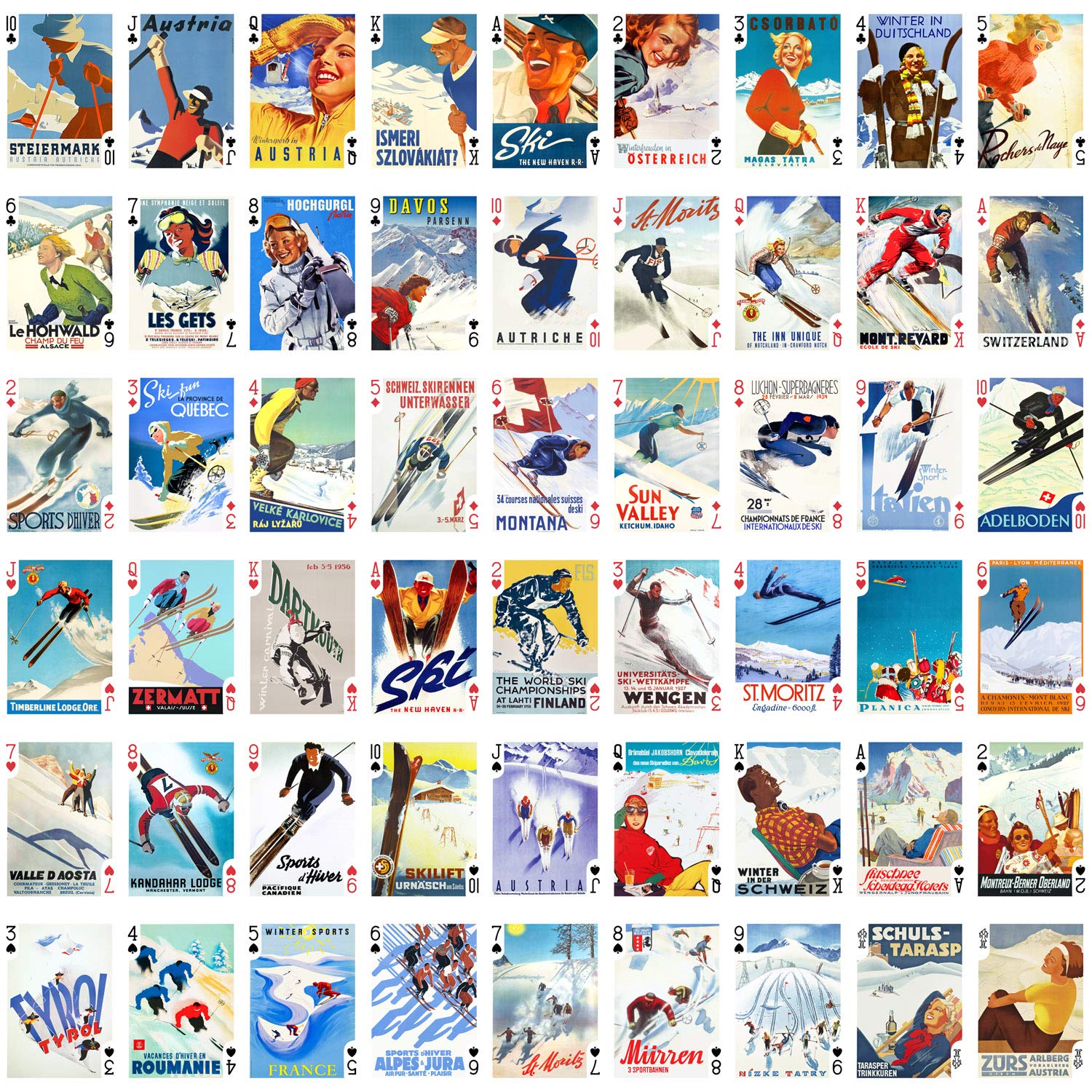 Vintage Winter Sports Playing Cards - 54 Unique Poker Deck with Ski & Travel Posters - Perfect for Game Nights, Gifts & Themed Parties
