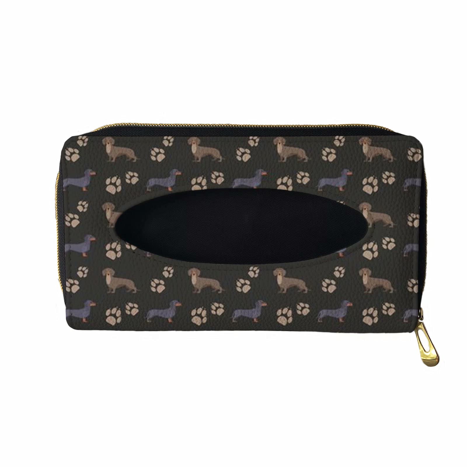 Premium Black PU Leather Car Visor Tissue Holder - Dachshund Paws Print Napkin Organizer for Vehicle Backseat | Sun Visor Tissue Box for Women & Men | Perfect for Road Trips, Commuting, and Family Travel