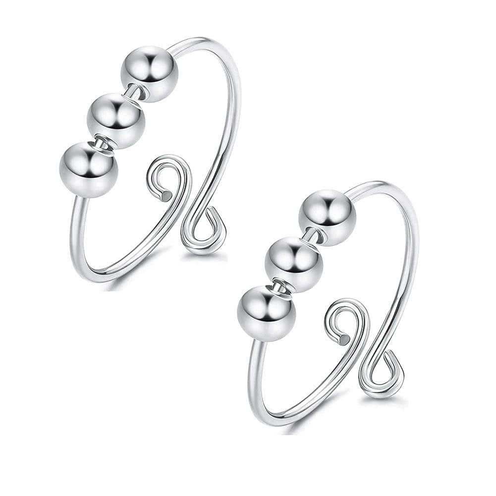 Anti Anxiety Spinner Ring for Women - Adjustable Fidget Ring with Spinning Beads to Relieve Stress & Anxiety - Worry Ring for ADHD, OCD & Nervous Habits - Perfect for Office, Travel & Daily Relaxation (2 Pack)