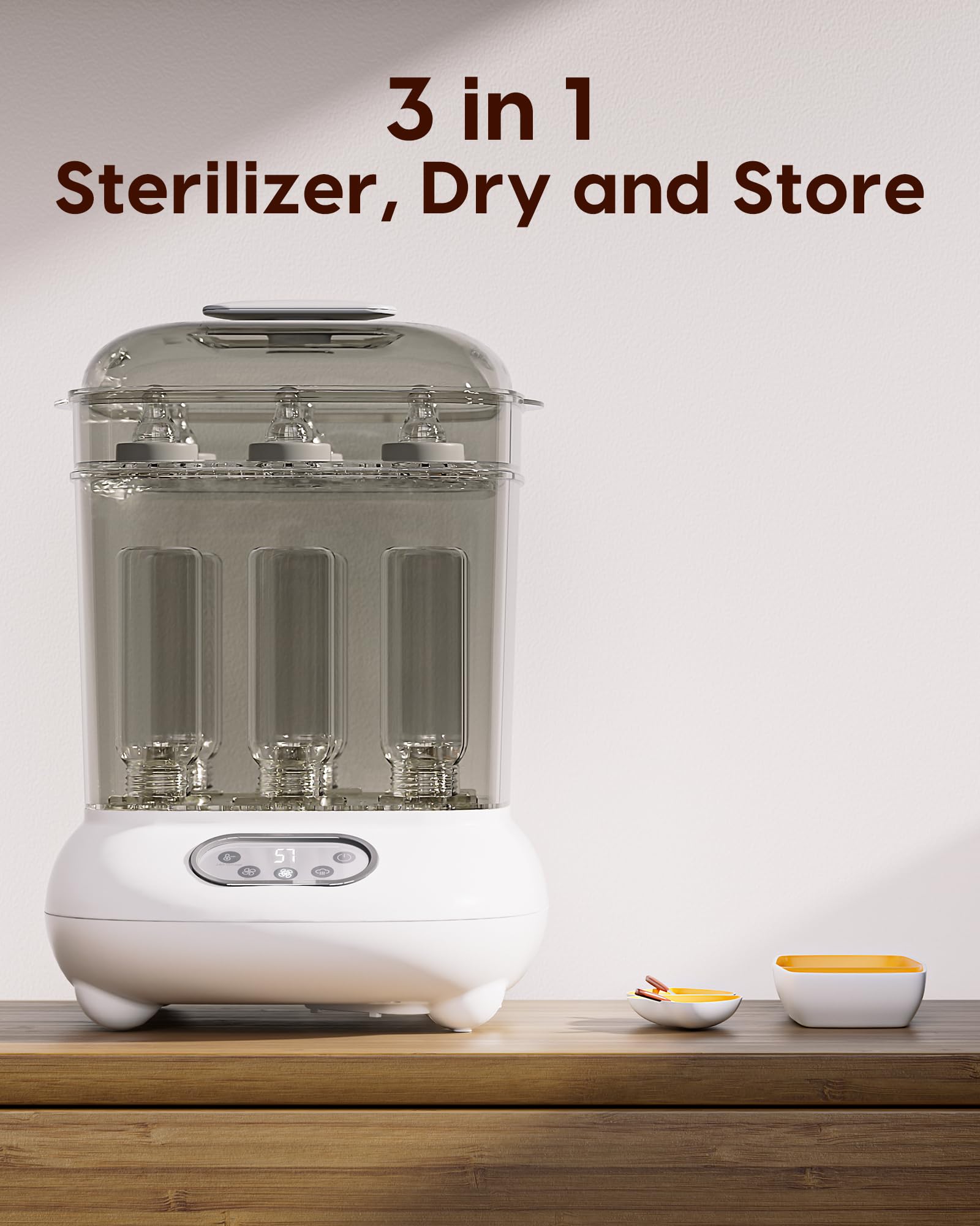 Femometer Electric Baby Bottle Sterilizer and Dryer - 12 Minute Fast Steam Sterilization, Large 9-Bottle Capacity for Newborn Essentials - Perfect for Home, Nursery and Travel Use