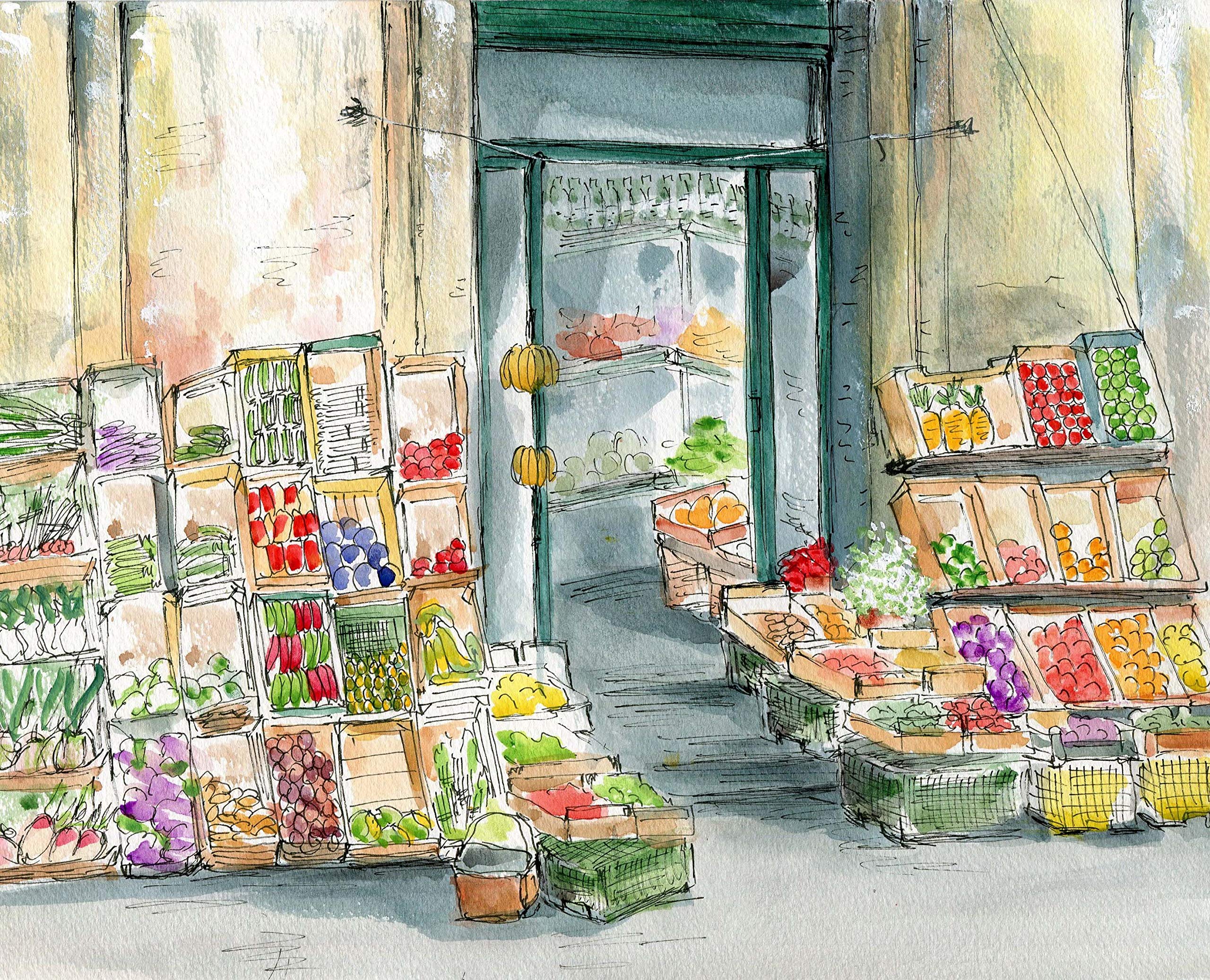 Whimsical Fruit Market Art Print - Colorful Kitchen Wall Decor for Farmhouse & Modern Homes - Perfect for Dining Room, Cafe & Restaurant Decor