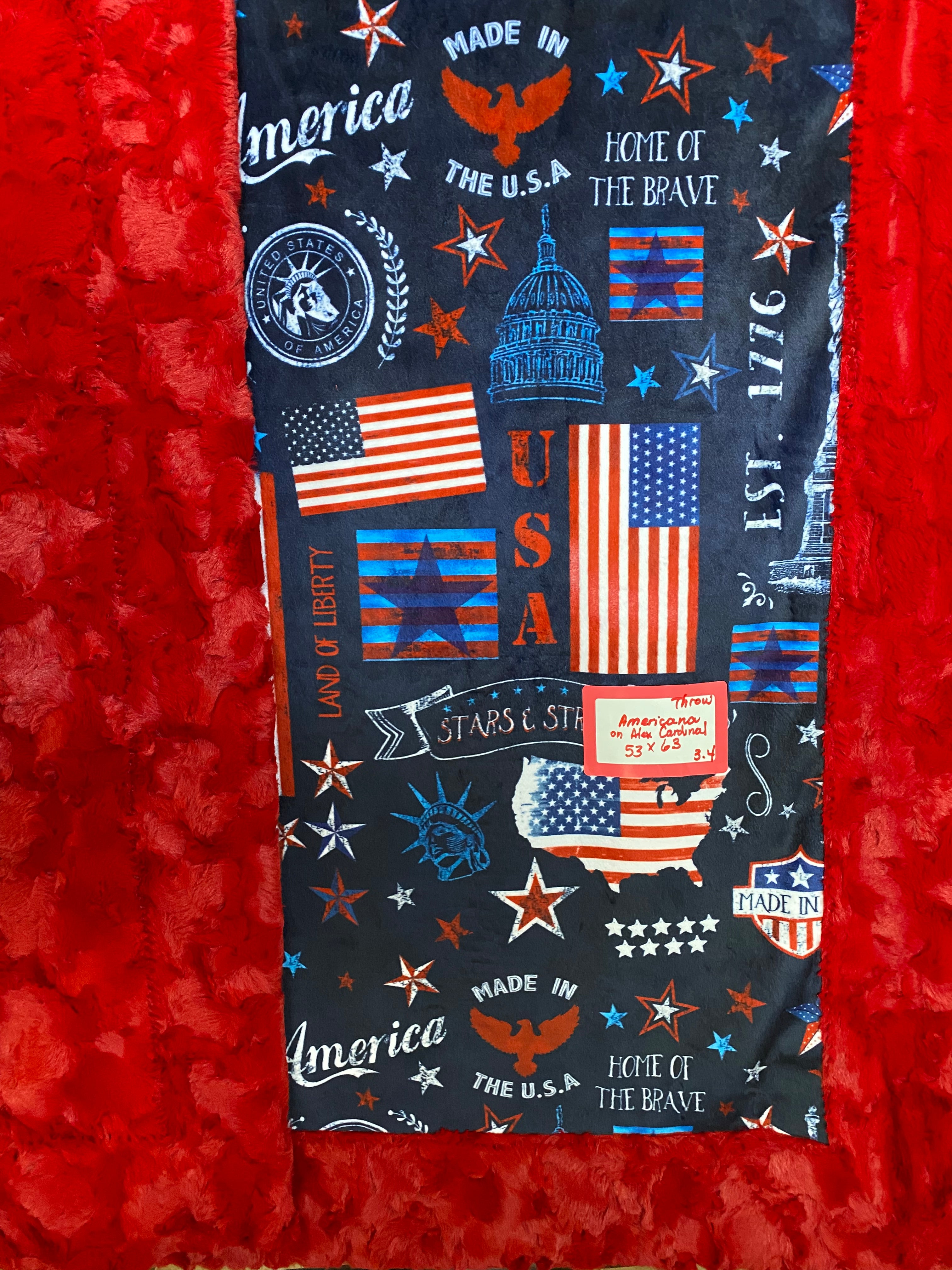 Americana on Cardinal Minky Blanket Throw 53x63 Inches - Ultra Soft Plush Fleece Blanket for Couch, Bed, and Home Decor - Perfect for Cozy Nights, Gifts, and Seasonal Decorations
