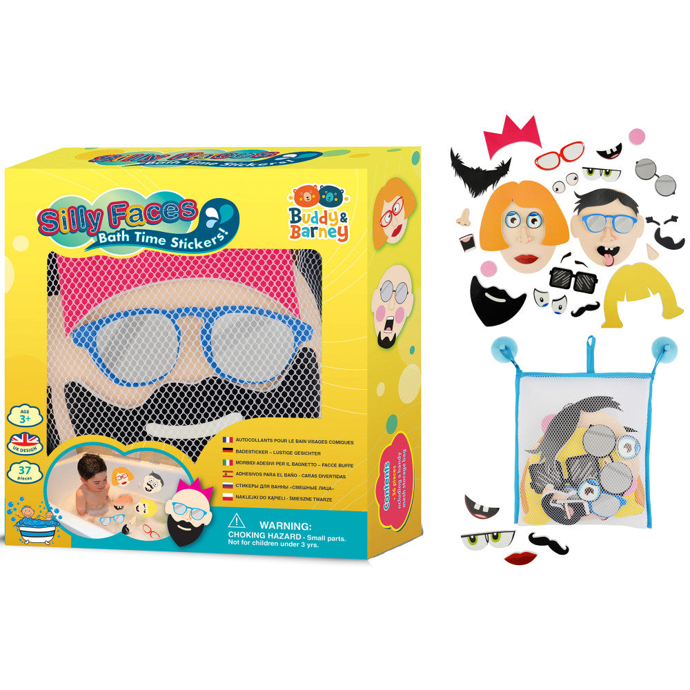 Buddy & Barney Silly Faces 36 Reusable Bath Stickers for Kids - Fun Bathtime Decorations & Learning Toys for Toddlers - Perfect for Bathroom Wall Decor and Sensory Play