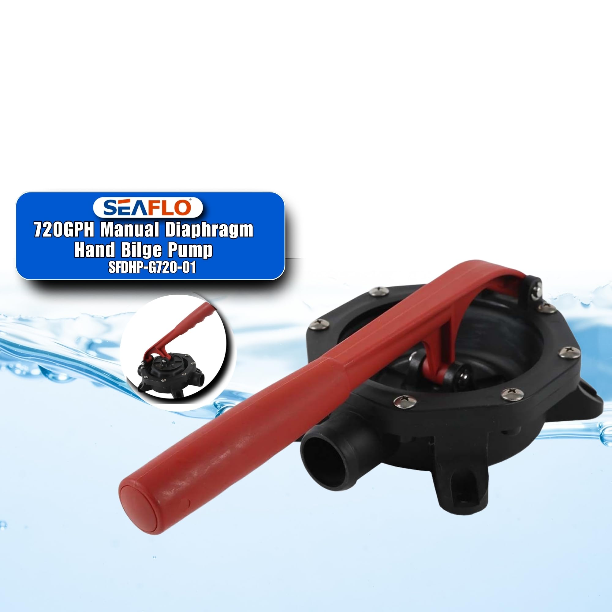 Seaflo 12 GPM Manual Diaphragm Water Pump - Portable Hand Pump for Boats, RVs, Camping & Emergency Water Transfer