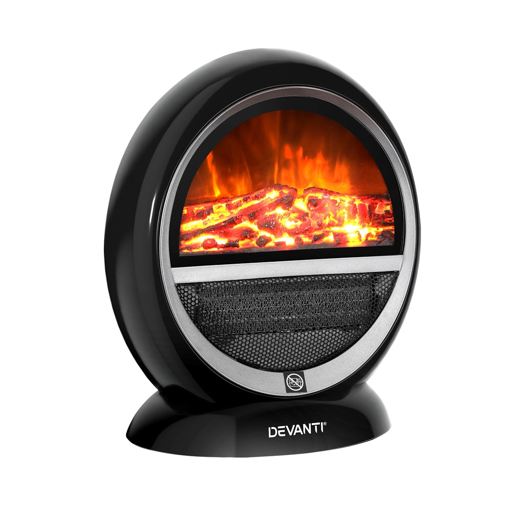 Devanti 1500W Electric Fireplace Heater with Realistic Flame Effect - Portable Space Heater for Home, Office & Bedroom - Energy Efficient & Safe Heating Solution