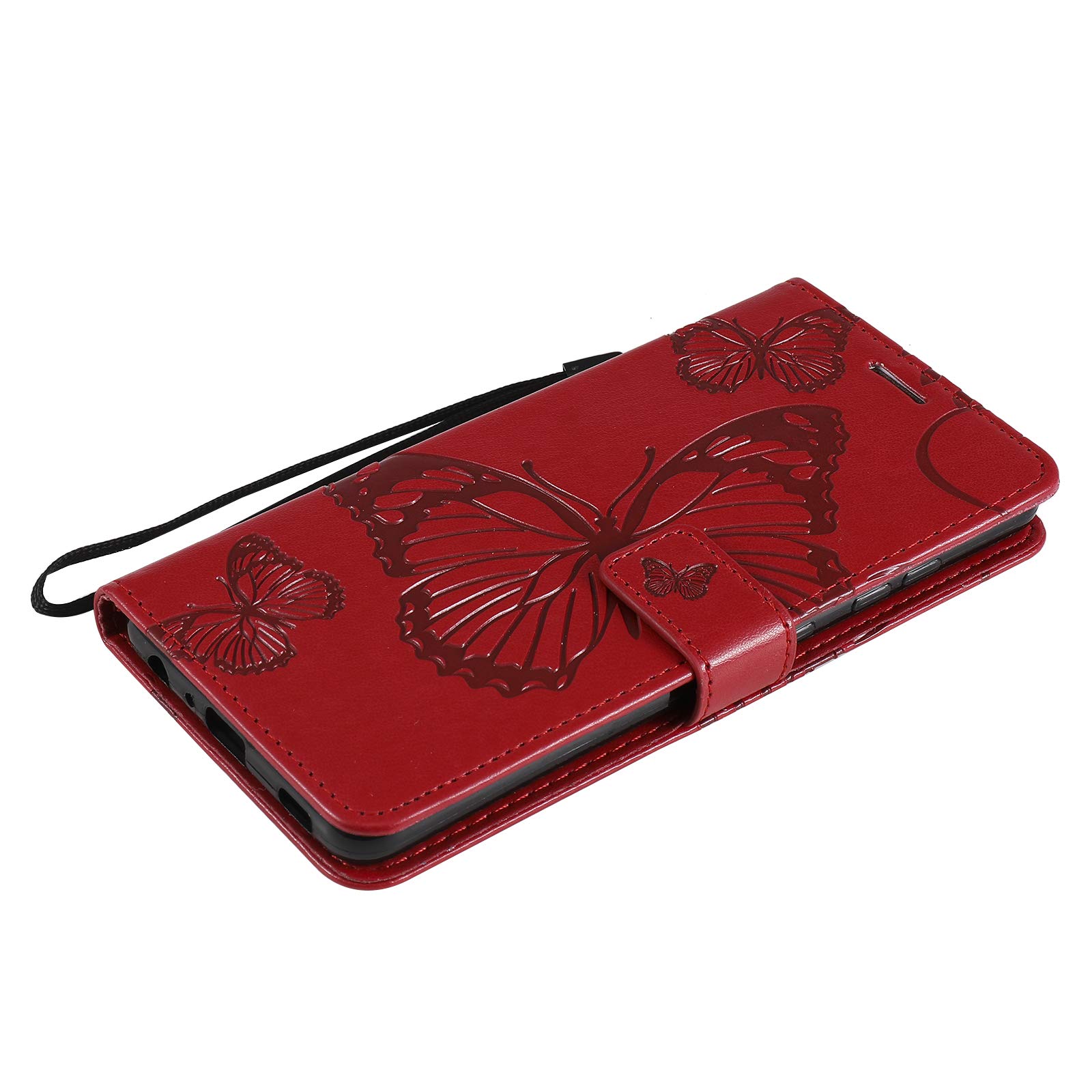 Premium PU Leather Wallet Case for iPhone 12 Pro Max - Embossed Butterfly Design with Credit Card Holder & Kickstand | Flip Folio Cover | Perfect for Business, Travel & Everyday Use (Red)