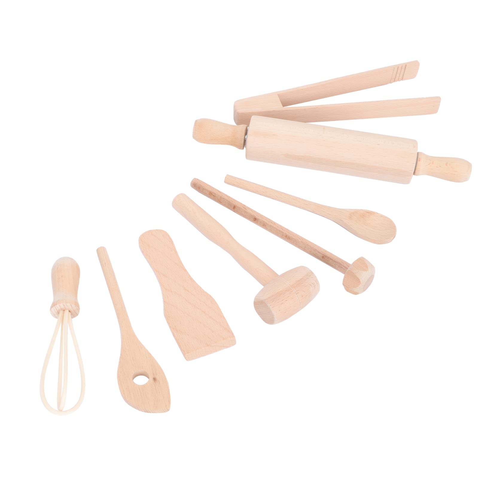 Happyyami Kids Wooden Baking Toy Set - Mini Rolling Pin, Spoon, Spatula, Hammer & Mallet for Children's Pretend Play & Cooking Fun | Perfect for DIY Dough Play, Early Learning & Montessori Activities