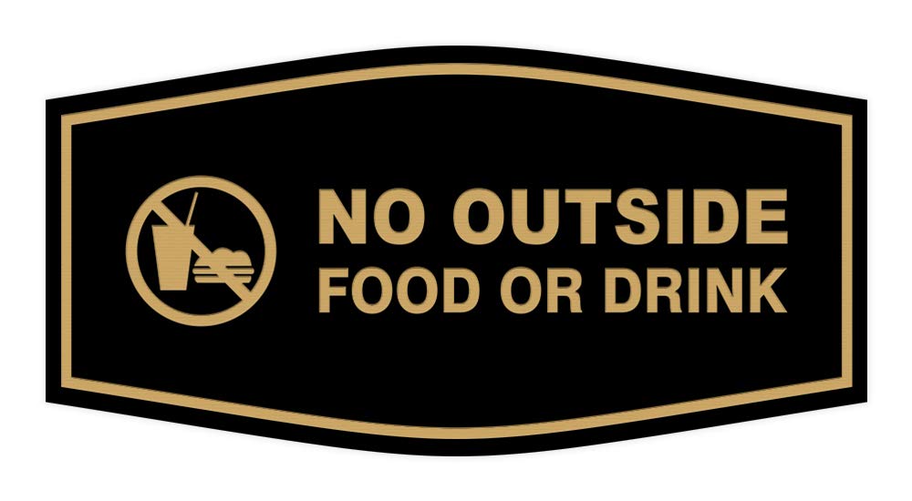 Elegant No Outside Food or Drink Sign (Black/Gold) - Large 12x18 Inches - Perfect for Restaurants, Cafes, and Event Venues