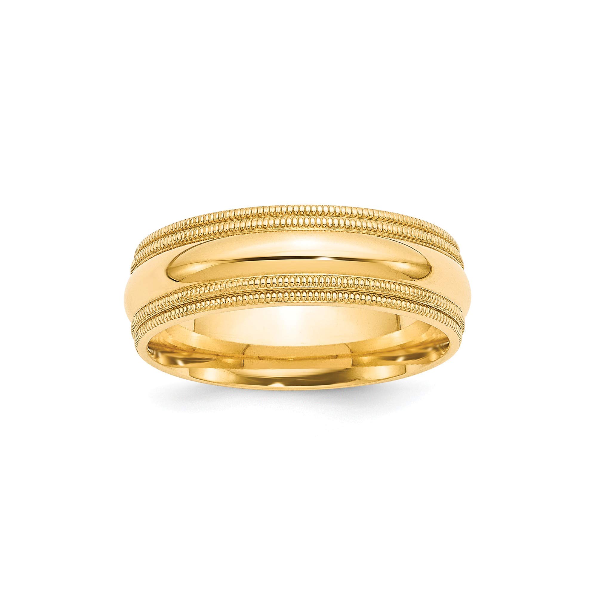 14k Yellow Gold 7mm Milgrain Comfort Fit Ring - Size 9.5 for Wedding Bands