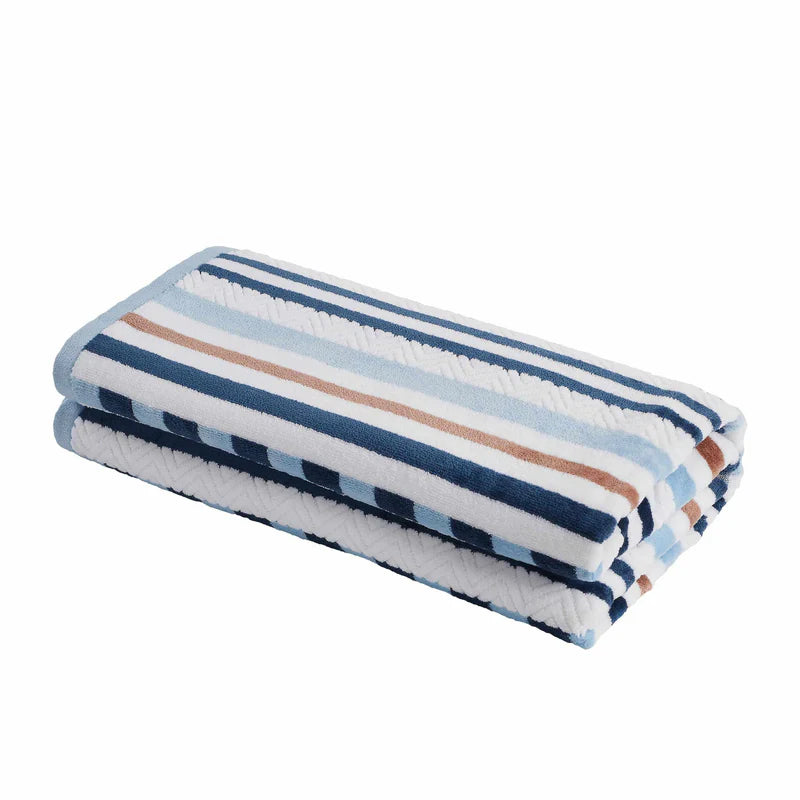 Striped Cotton Oversized 2-Piece Beach Towel Set - Soft, Absorbent & Quick-Drying for Pool, Beach, Yoga & Gym Use
