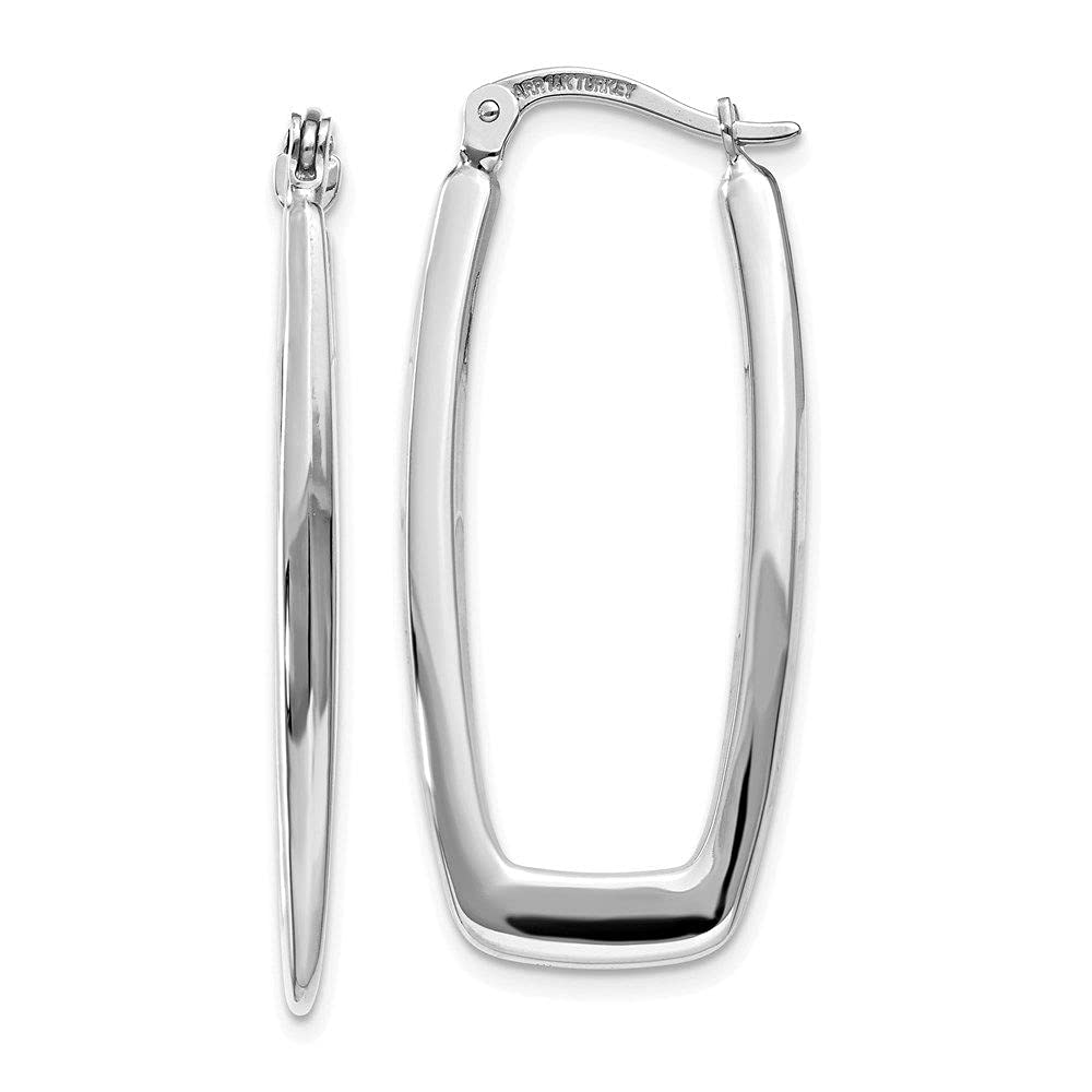 14K White Gold Polished 2.25mm Rectangle Hoop Earrings for Women - Classic Minimalist Dainty Jewelry for Everyday Wear, Parties & Gifting
