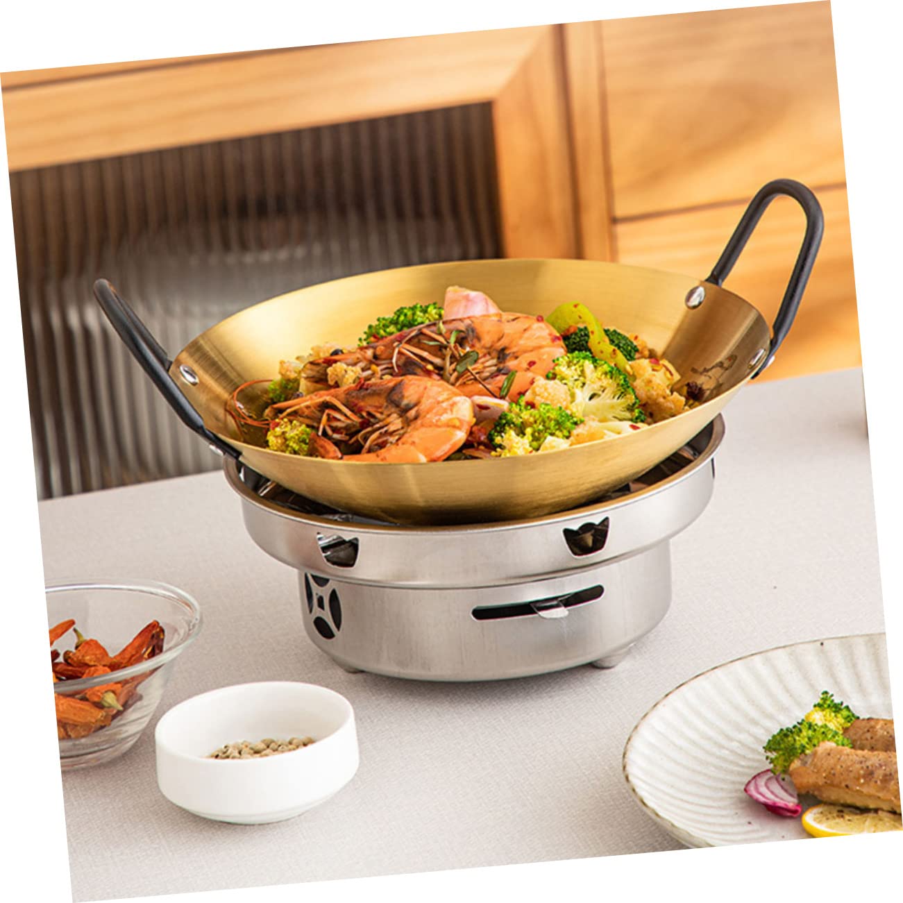 Premium Thickened Stainless Steel Frying Pan - Heavy Duty Wok Skillet with Non-Stick Coating, Double Handle for Safe Cooking - Ideal for Stir-Fry, Sauteing & Stove Top Cooking - Perfect for Home Chefs & Professional Kitchens