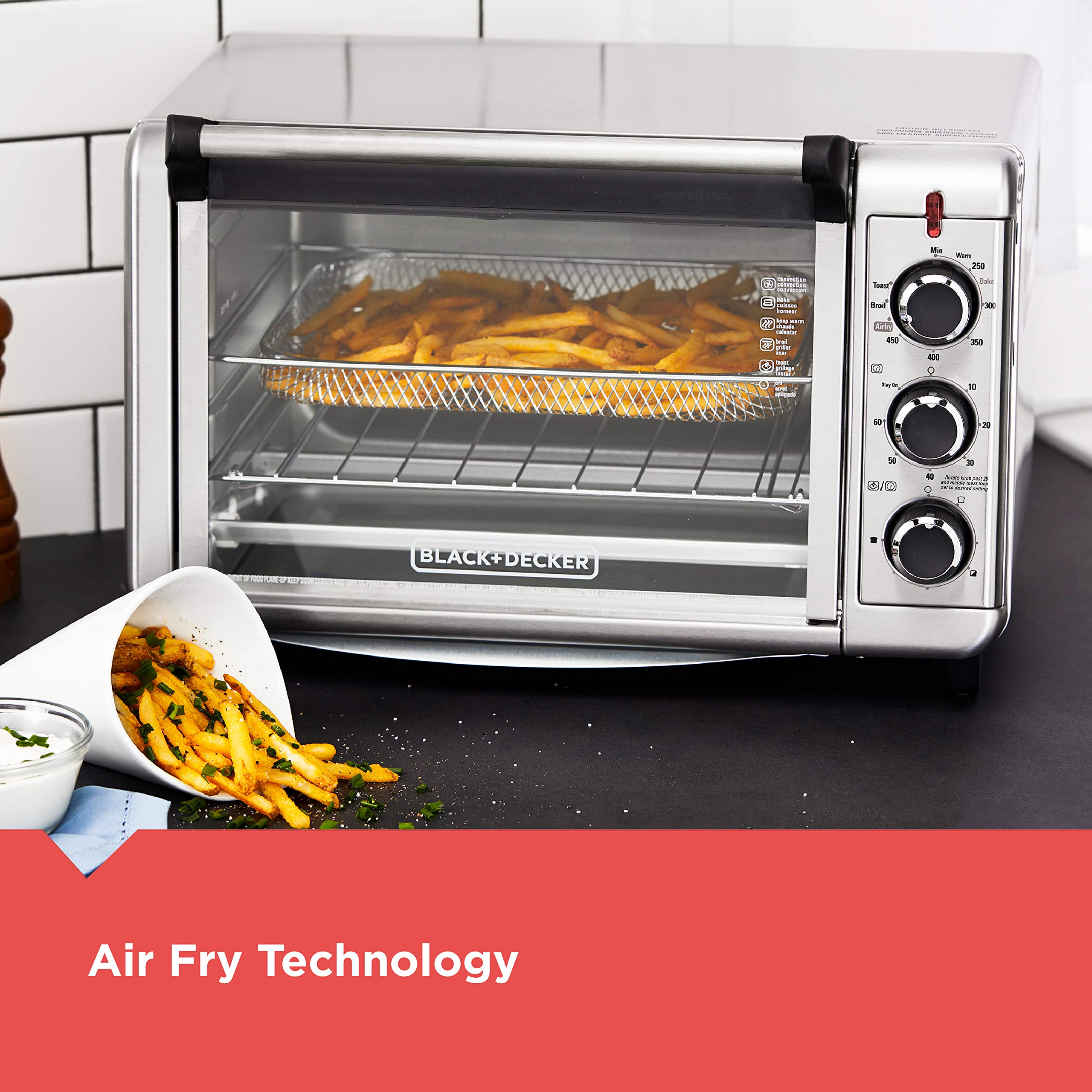 BLACK+DECKER 6-Slice Air Fryer Toaster Oven with 5 Cooking Functions - Stainless Steel Countertop Convection Oven for Baking, Roasting & Crisping | Perfect for Small Kitchens, Dorms & Apartments (Model TO3215SS)