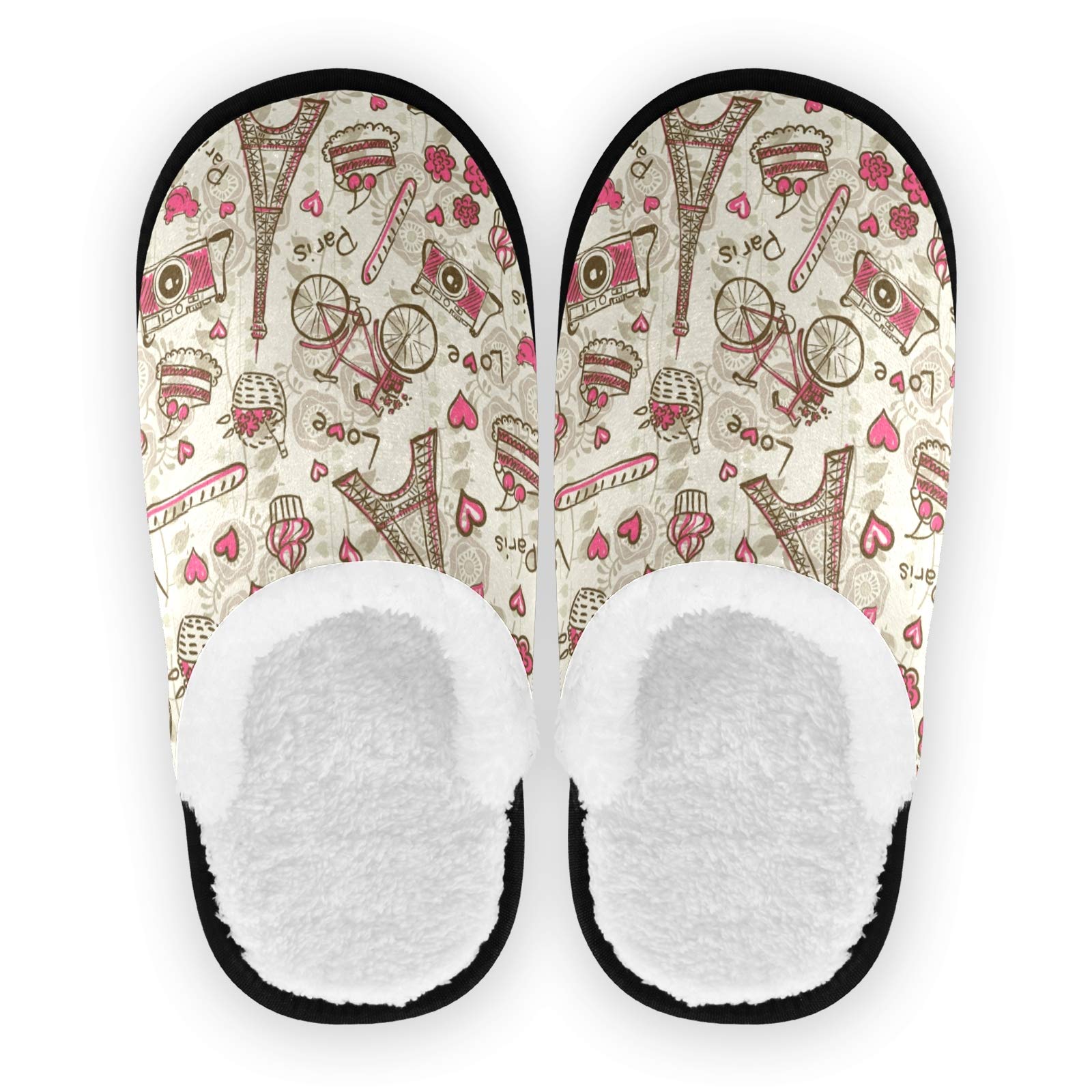 **Bolaz Vintage Paris Eiffel Tower & Bicycle Love Non-Slip House Slippers for Women & Men - Warm Indoor Slippers for Home, Travel, Spa & Hotel Use**    *(Perfect for cozy lounging at home, relaxing at spas, or keeping warm during hotel stays and travel!)*