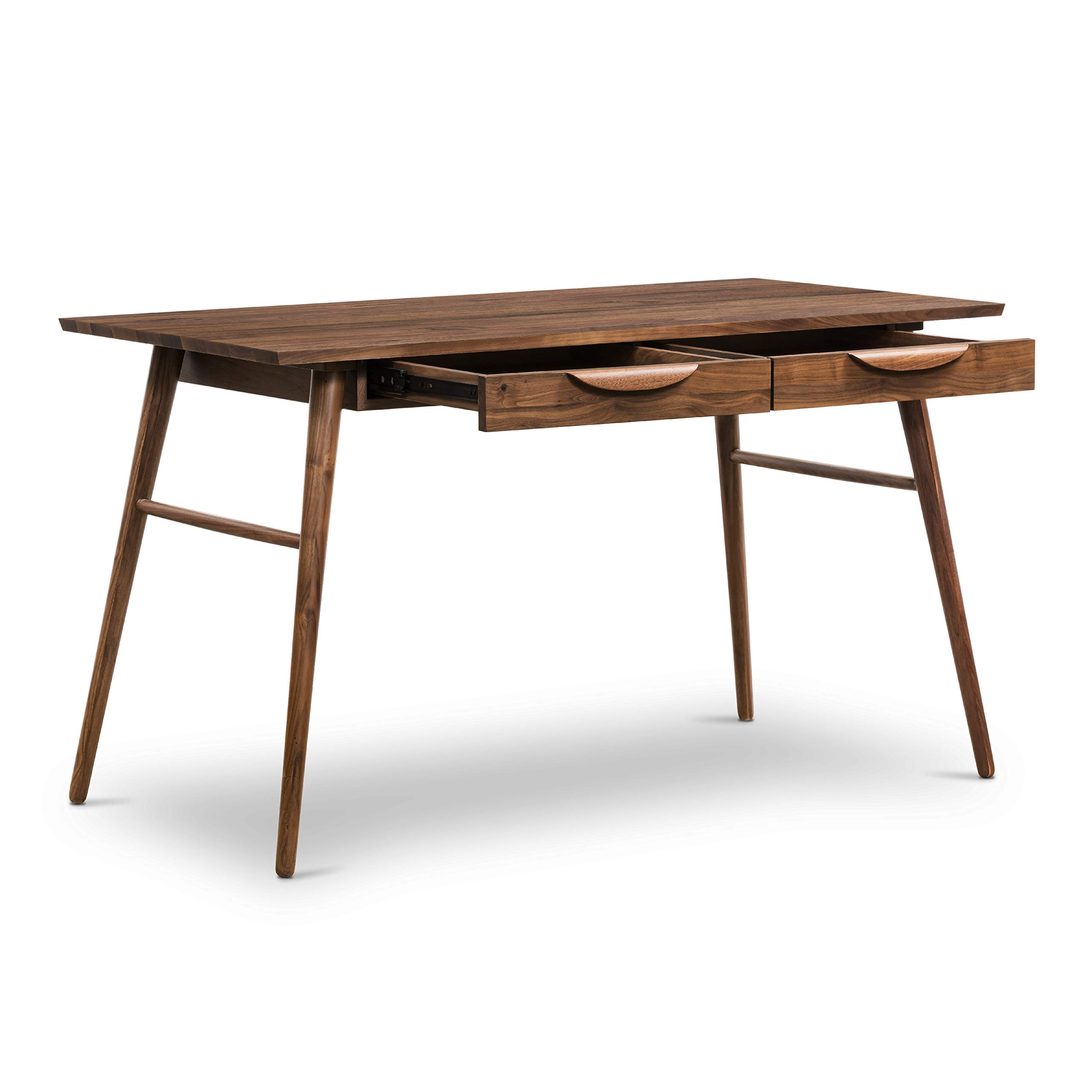 POLY & BARK Etta Modern Office Desk in Walnut Finish - Stylish Writing Desk for Home Office, Study Room & Workspace