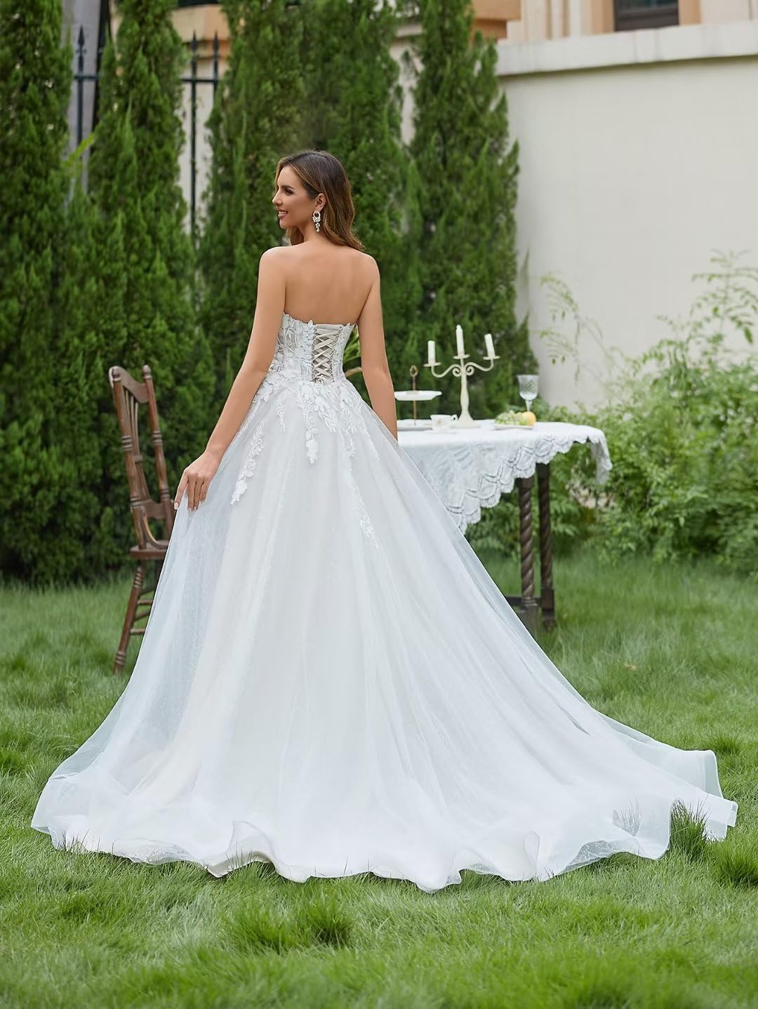 Strapless Tulle Applique Ball Gown Wedding Dress for Bride - Elegant Long Formal Bridal Gown for Women | Perfect for Church Ceremony, Beach Wedding & Reception