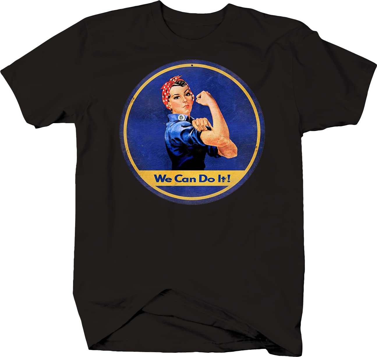 We Can Do It Rosie T-Shirts for Men - Black Vintage Graphic Tee | Retro Workwear Style | Casual Wear & Costume Party Outfit