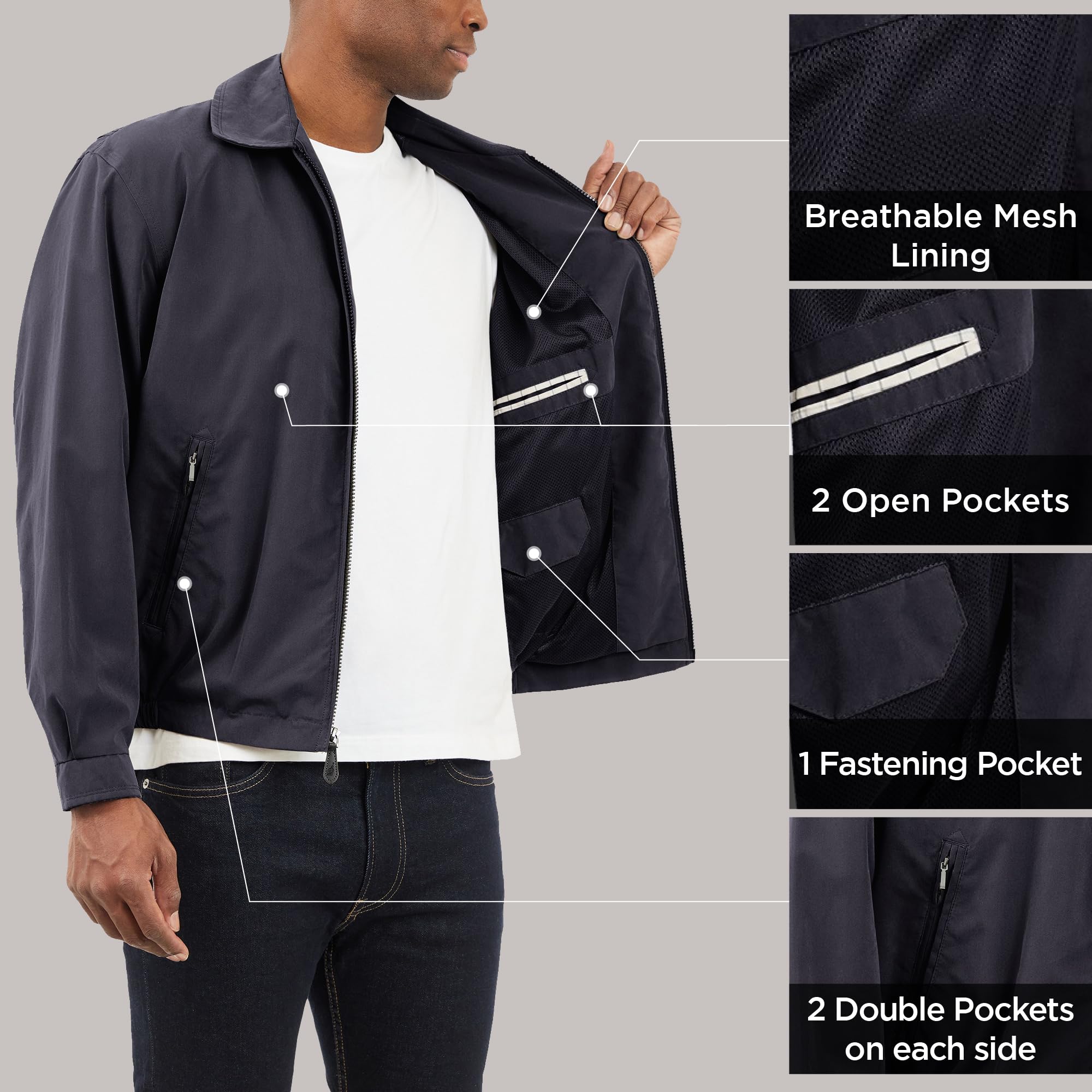 London Fog Men's Auburn Zip-Front Golf Jacket - Lightweight Cotton Jacket for Golf & Casual Wear (Regular & Big-Tall Sizes) - Perfect for Golfing, Outdoor Activities & Everyday Style