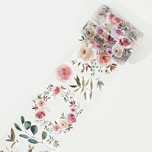 WT Fall Flowers Wide PET Tape - Single Roll Floral Decorative Washi Tape for DIY Crafts, Bullet Journaling & Planner Supplies | Watercolor Flower Design Clear Adhesive Tape for Scrapbooking, Gift Wrapping & Home Decor
