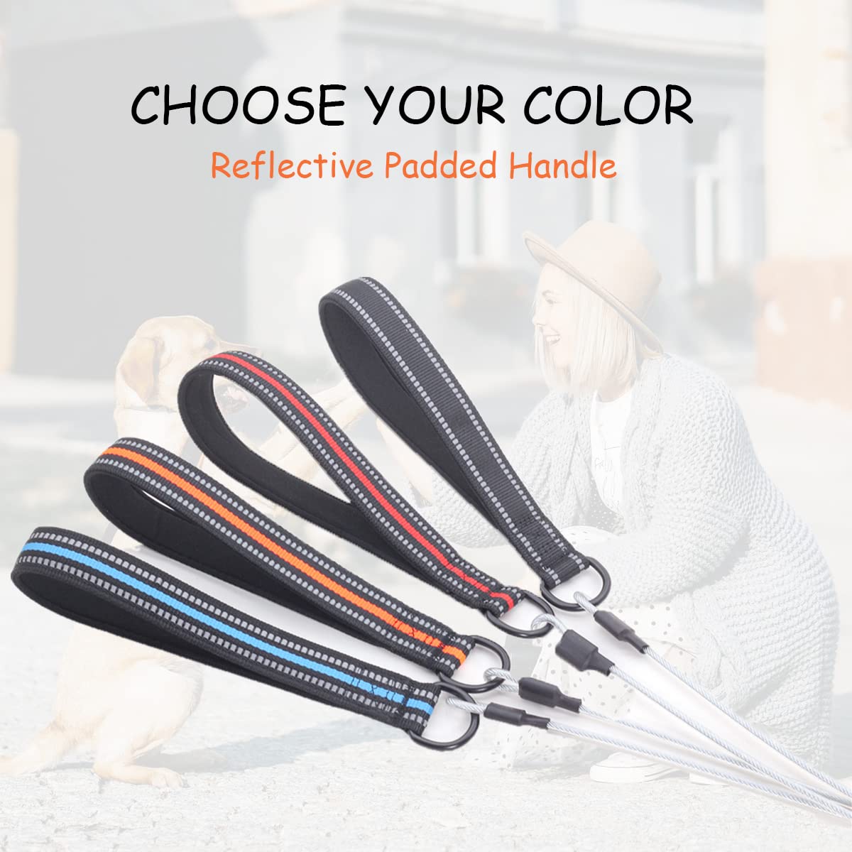 Chew Proof Dog Leash - 4ft Steel Cable Dog Lead with Reflective Padded Handle, Waterproof & Durable for Medium/Large Dogs (Blue) - Perfect for Walking, Running, Training & Nighttime Safety